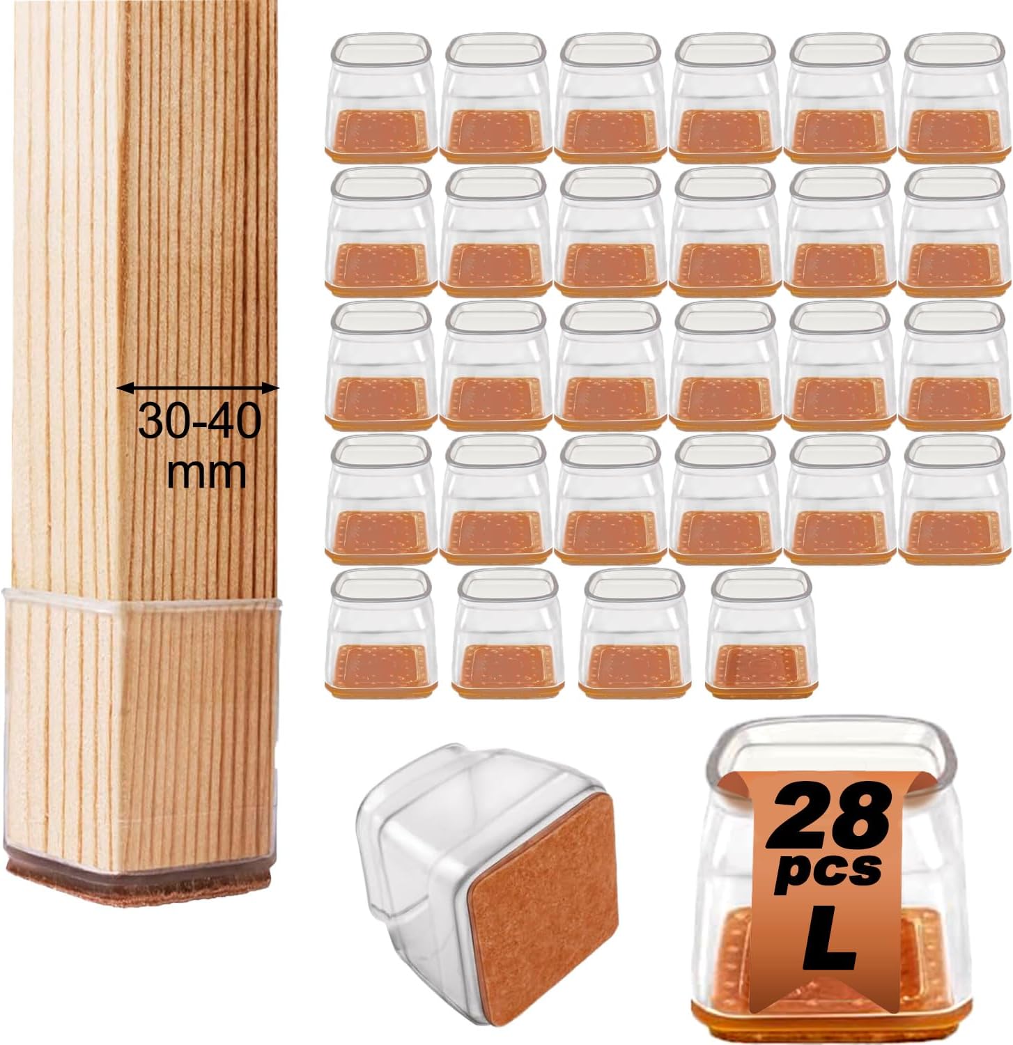 Feltrini per Sedie Quadrati in Silicone 28 Pezzi - immagine 1