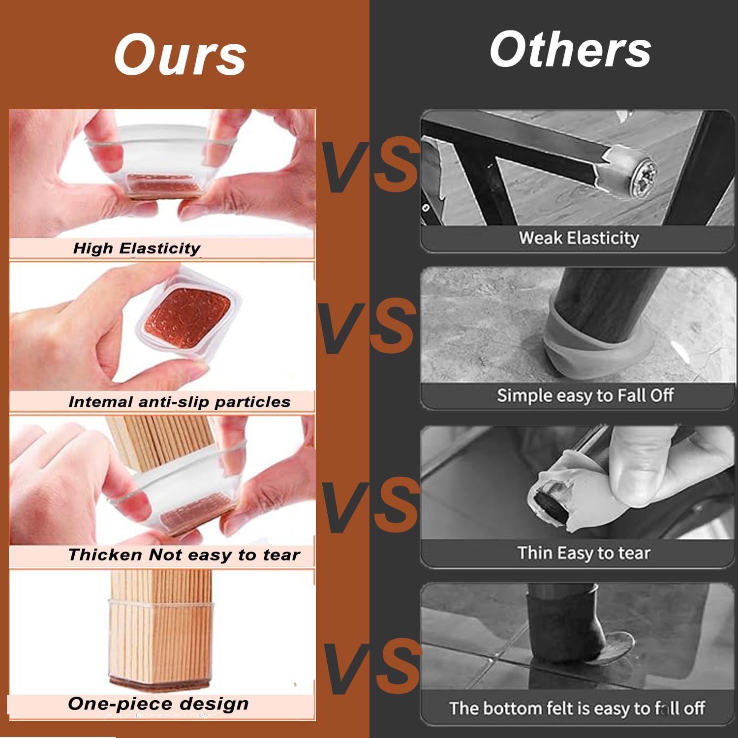 Feltrini per Sedie Quadrati in Silicone 28 Pezzi - immagine 3