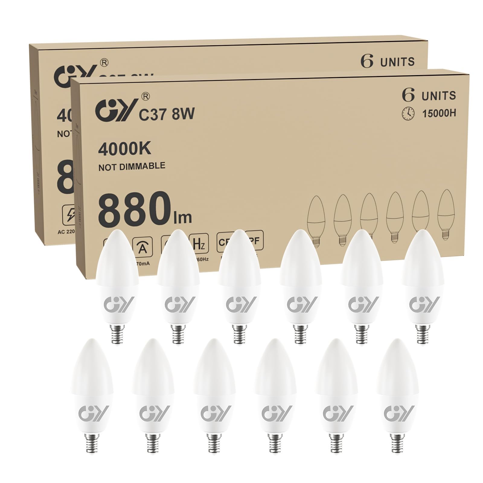 Gy Lampadine LED E14 8W (60W eq.) 880 Lumen, 12 Pezzi