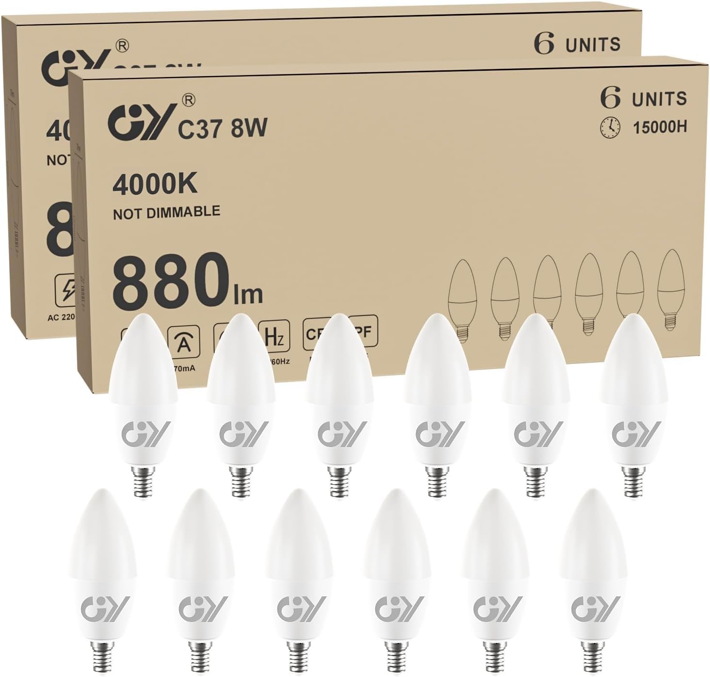 Gy Lampadine LED E14 8W (60W eq.) 880 Lumen, 12 Pezzi - immagine 1