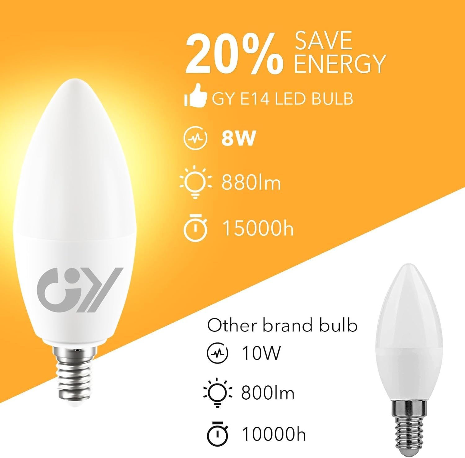 Gy Lampadine LED E14 8W (60W eq.) 880 Lumen, 12 Pezzi - immagine 3