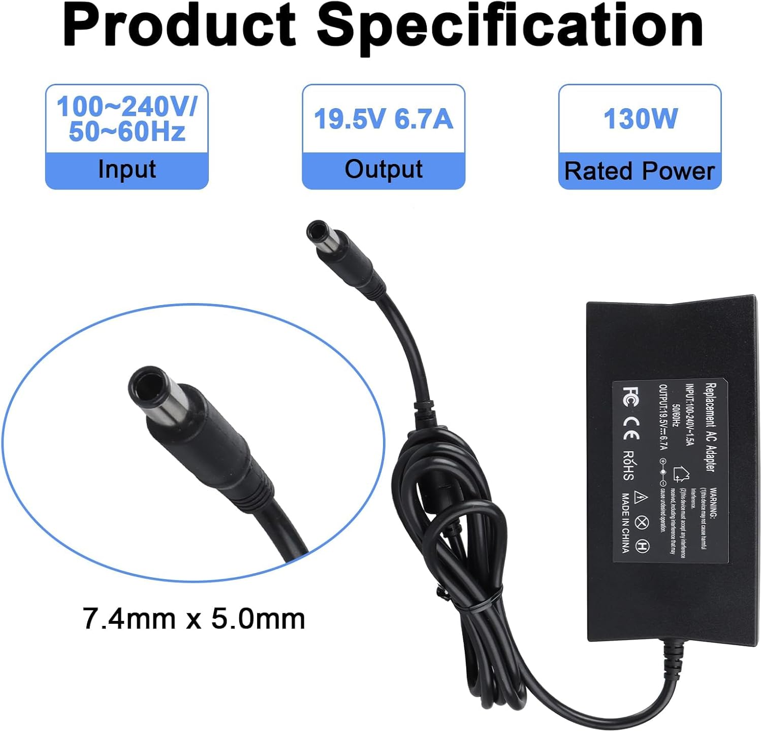 Mxjfyy Caricabatterie Laptop 130W per Dell XPS e Inspiron - immagine 2