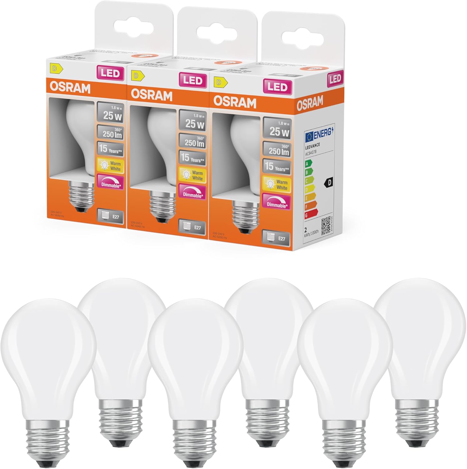 Osram Lampada LED Superstar A25 E27 1.8W, 6-Pack - immagine 1