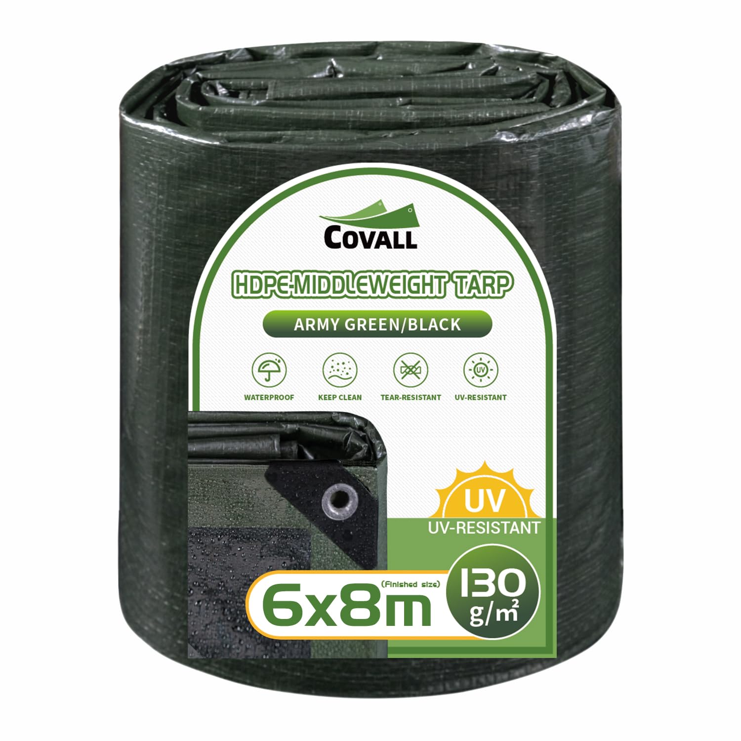 Telo Medio 6x8m Tappetino Campeggio 130g/m², Verde/Nero