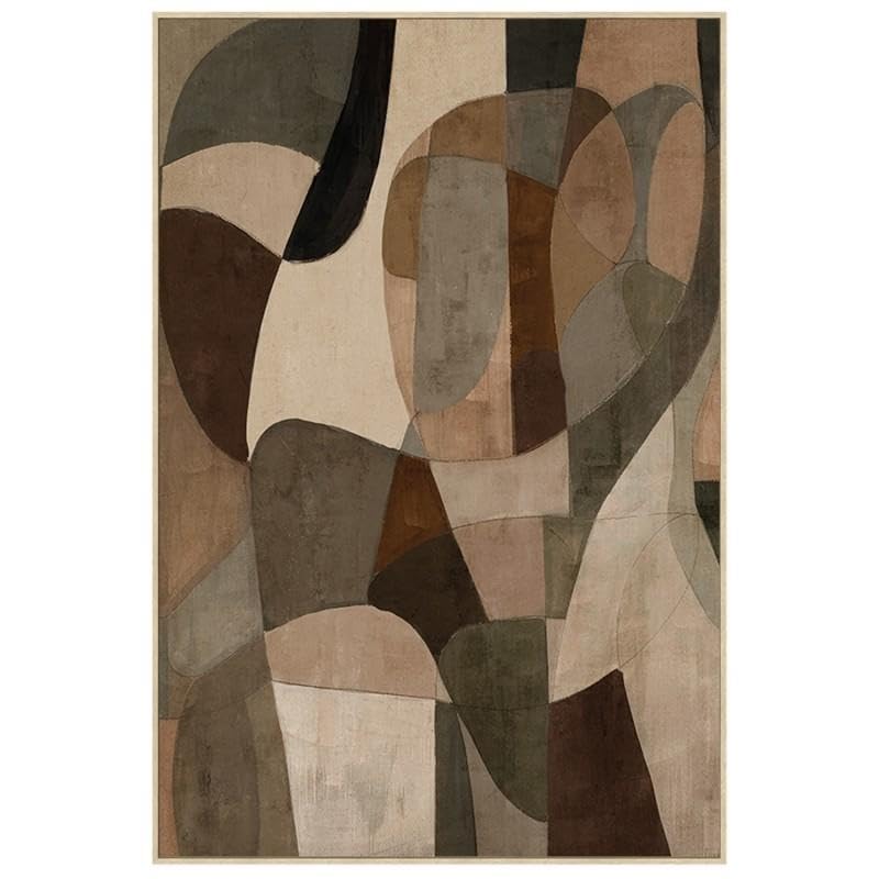 DRW Quadro tela con cornice in legno astratto in bianco, grigio e marrone, 80 x 120 x 3,5 cm, 120 x 80 x 3,5 cm