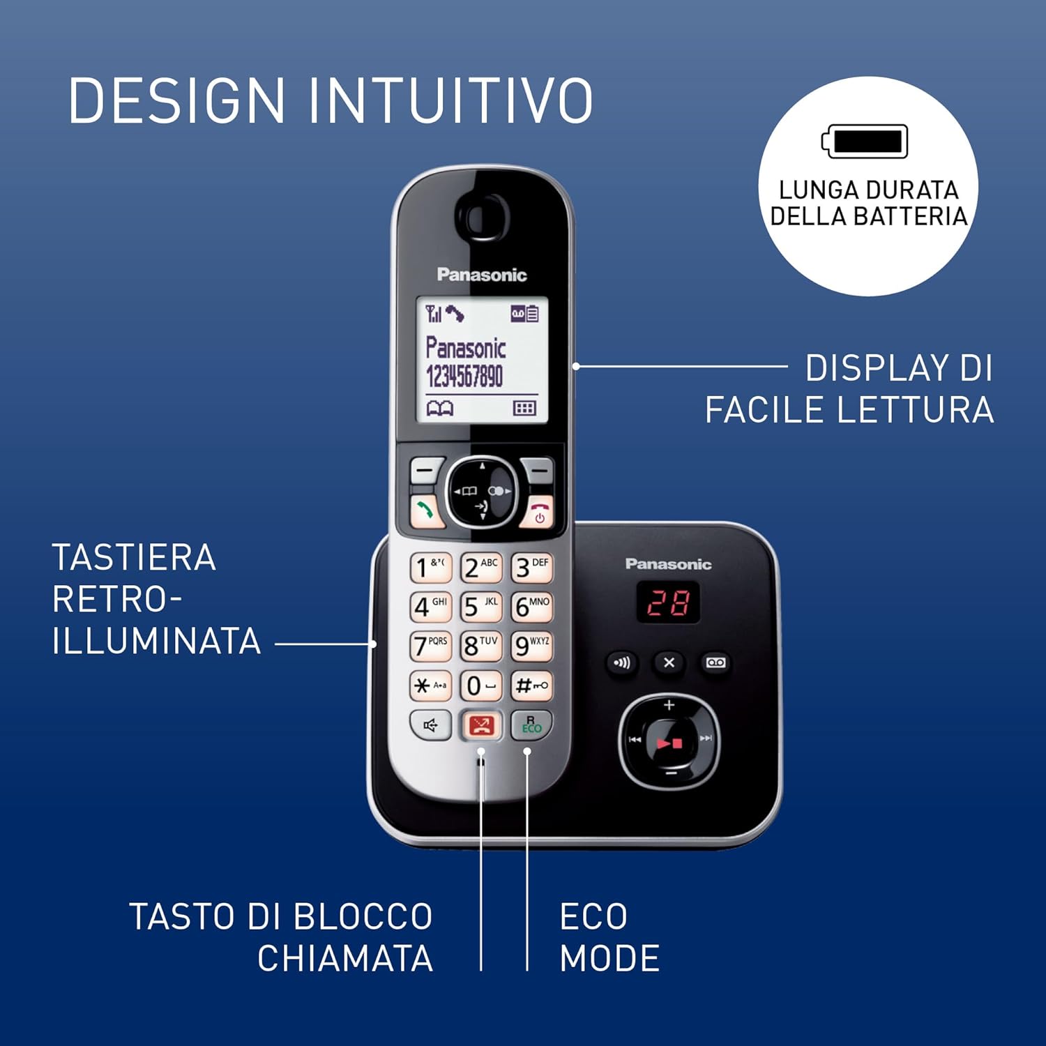 Panasonic KX-TG6861JTB Telefono Cordless con Segreteria - immagine 2