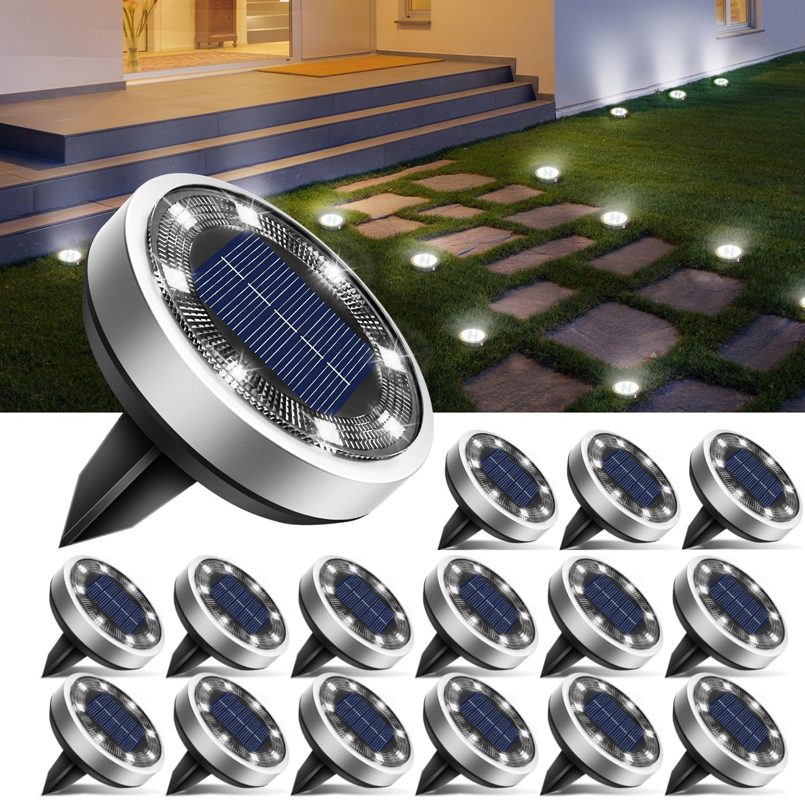 Btfarm 16 Pezzi Luci Solari da Giardino 8 LEDs IP65