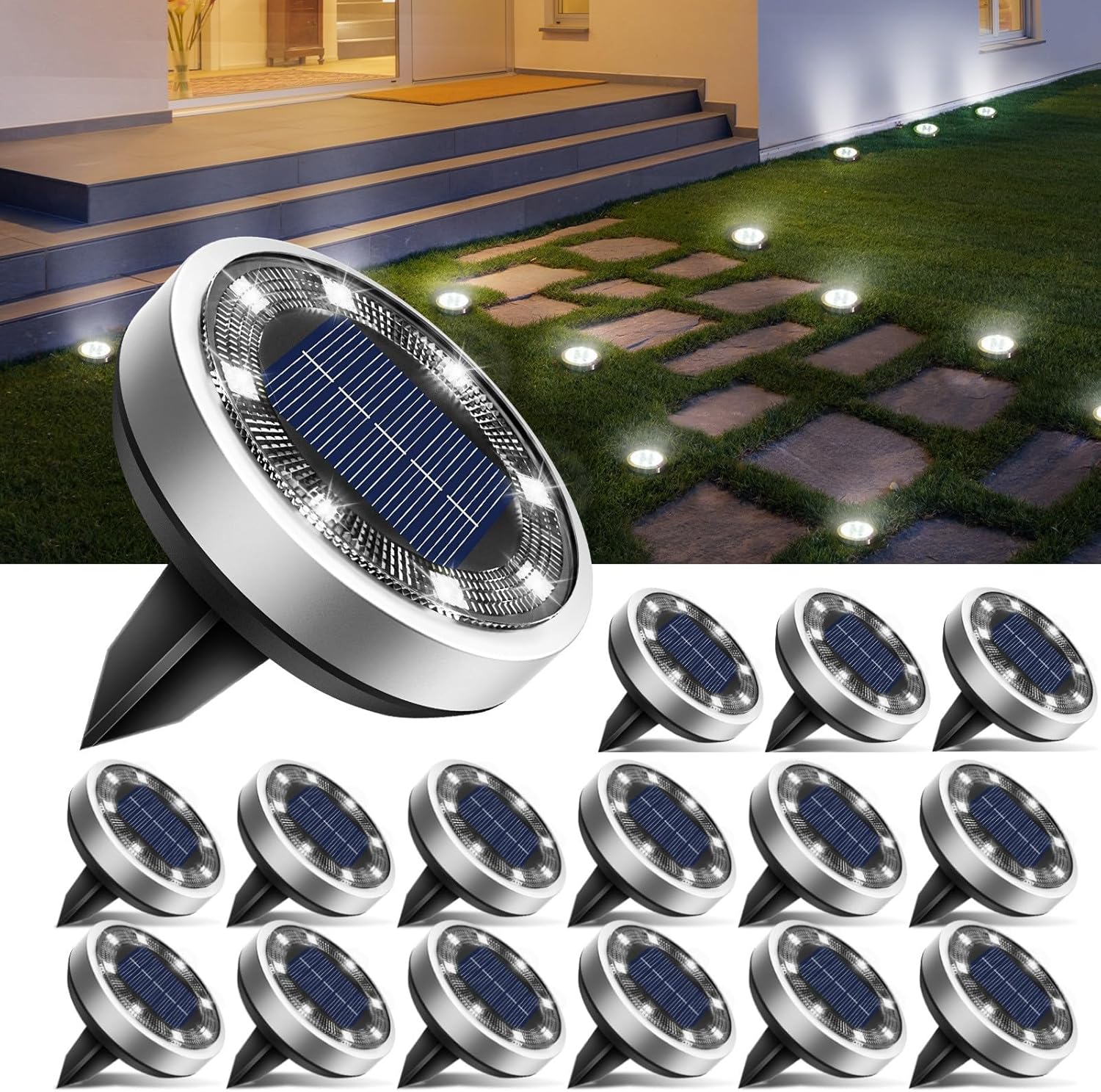 Btfarm 16 Pezzi Luci Solari da Giardino 8 LEDs IP65 - immagine 1