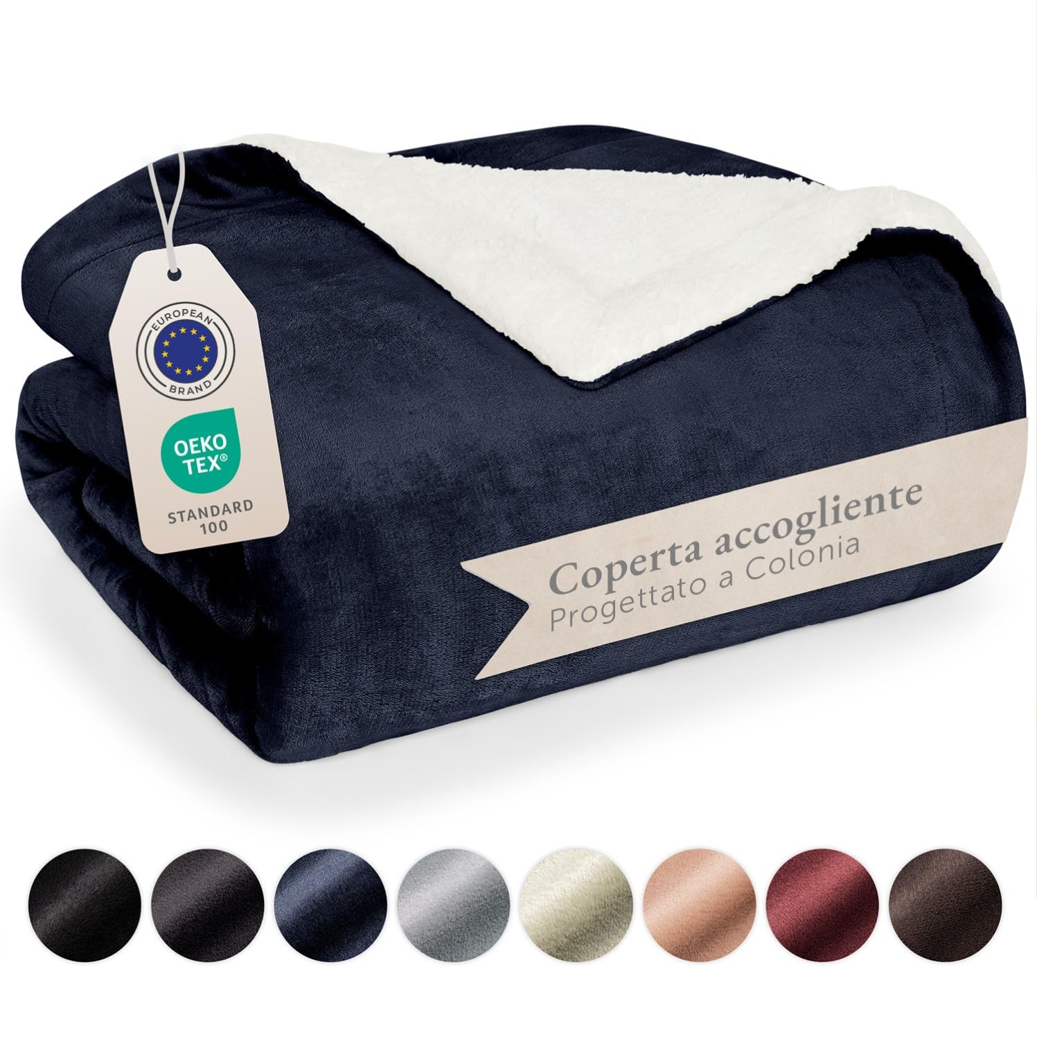 Blumtal Coperta Plaid Sherpa 150x200cm, Blu Oceano