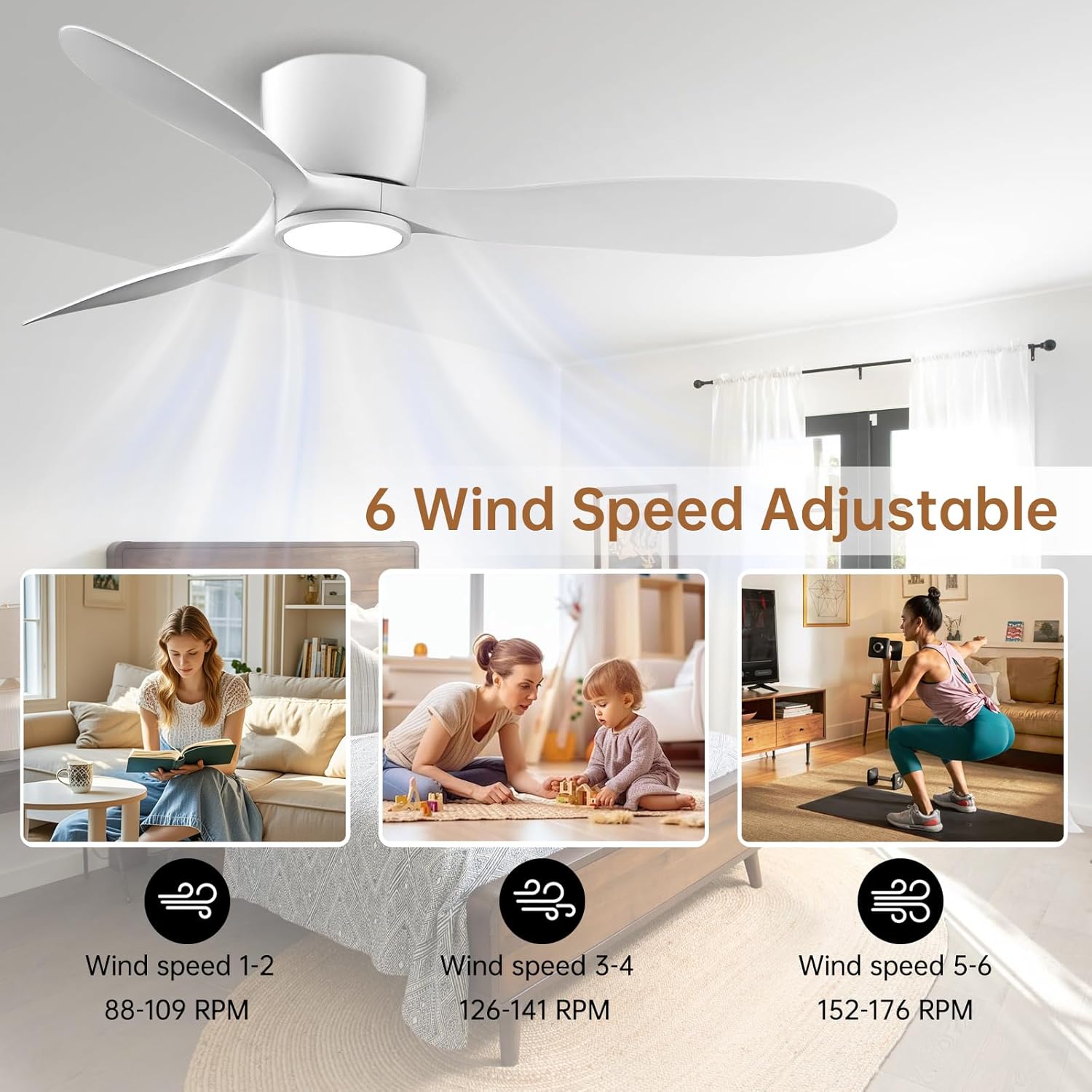 Ovlaim Ventilatore a Soffitto 132cm Bianco con Luce - immagine 2