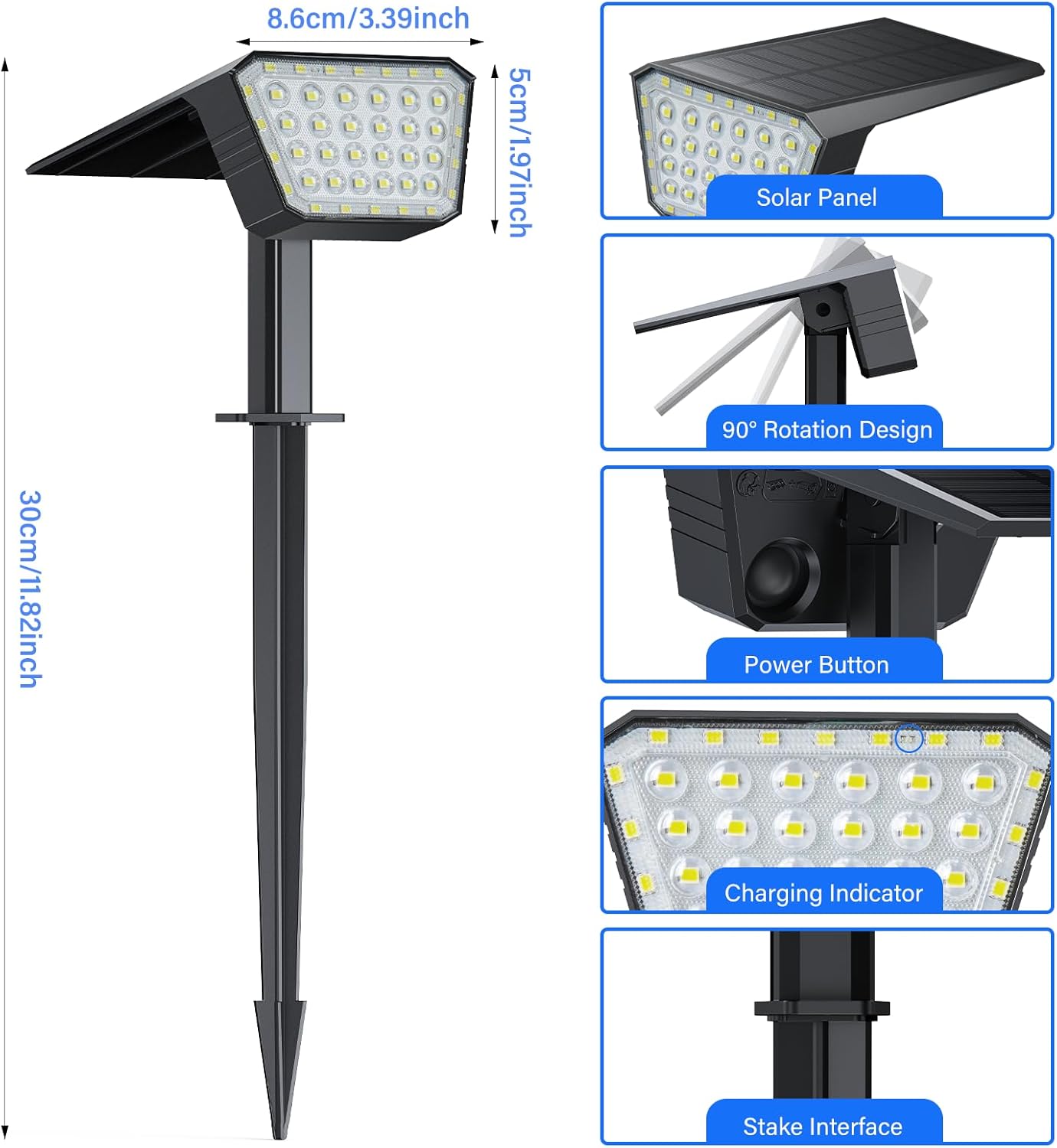 Fiflying Luci Solari per Esterni 2 Pezzi, Bianco Freddo - immagine 5