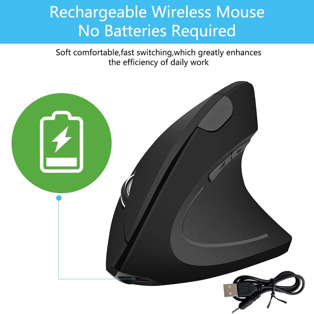 Mouse Verticale Ergonomico Wireless USB Ricaricabile - immagine 2