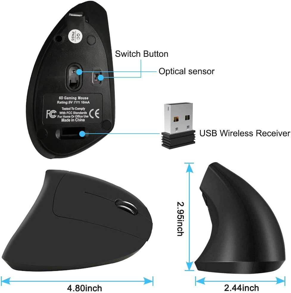 Mouse Verticale Ergonomico Wireless USB Ricaricabile - immagine 3