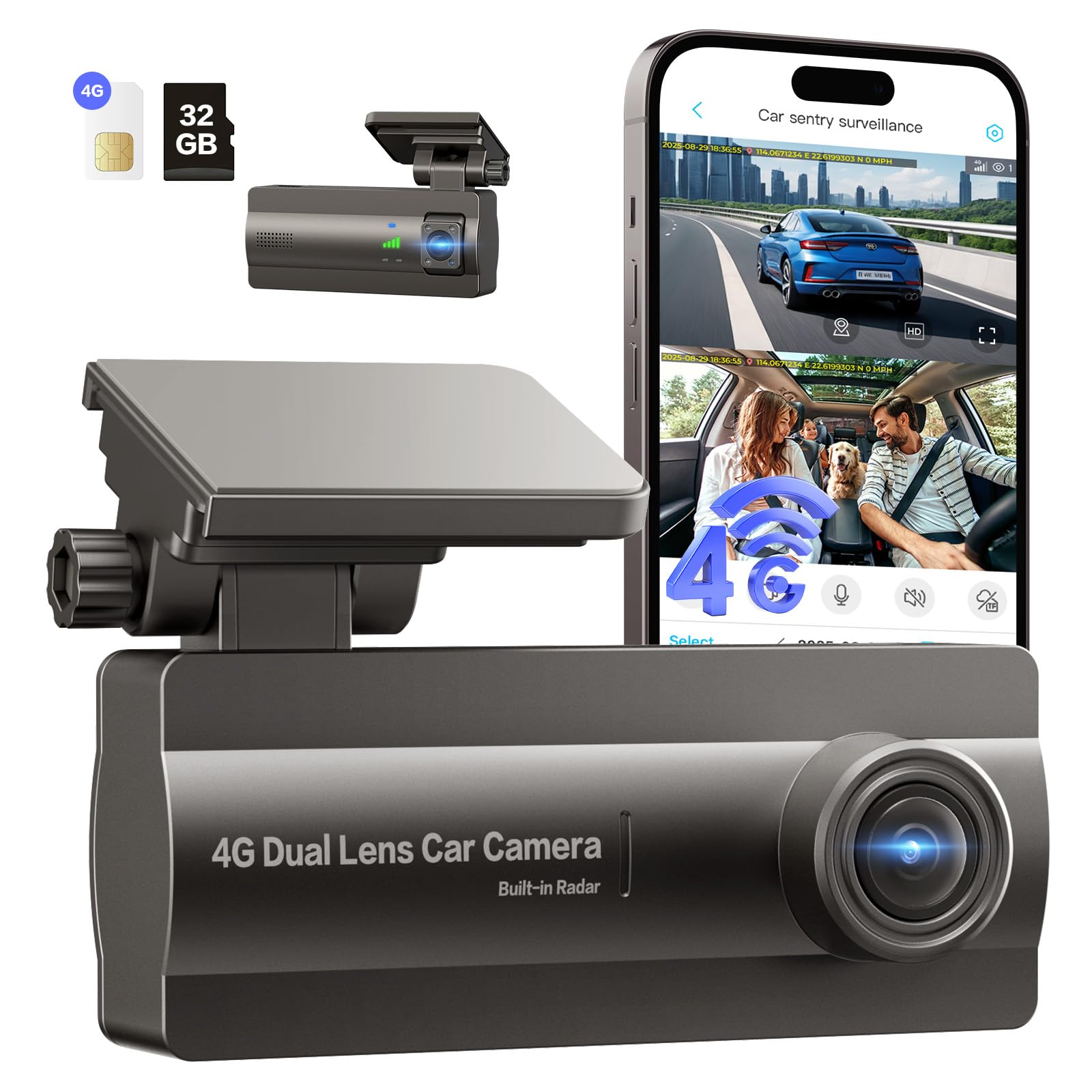Dash Cam 4G LTE Anteriore e Posteriore 2K/1080P