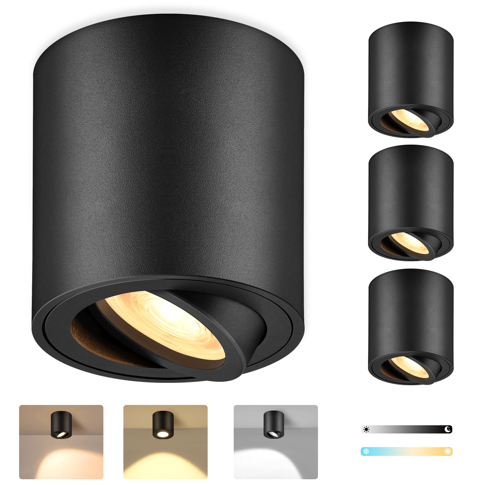 4x LED Faretto da Soffitto Dimmerabile Orientabile, Nero