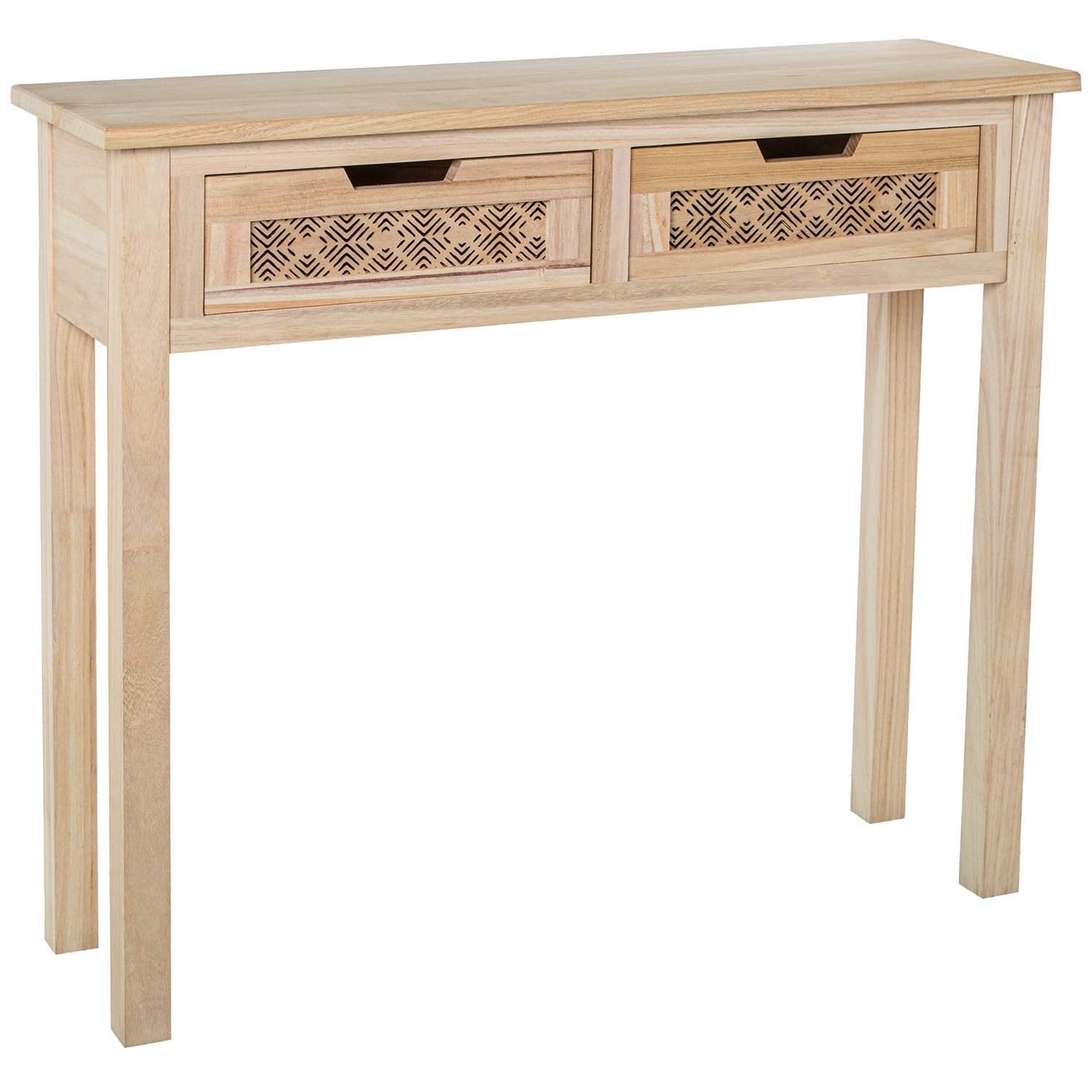 DRW Tavolo di Ingresso Console con 2 cassetti in Legno MDF Naturale 90x28x80 cm