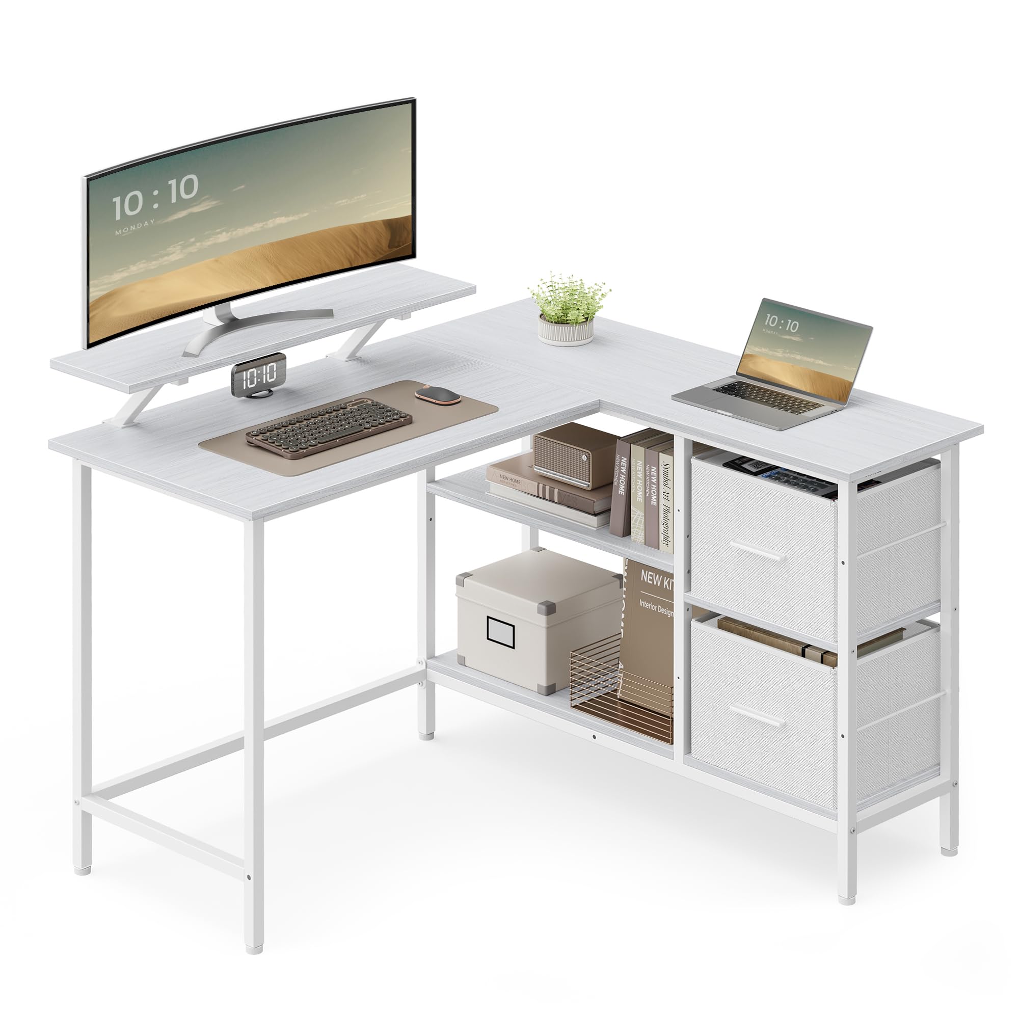 Vasagle Scrivania per Computer a L, Bianco Acero