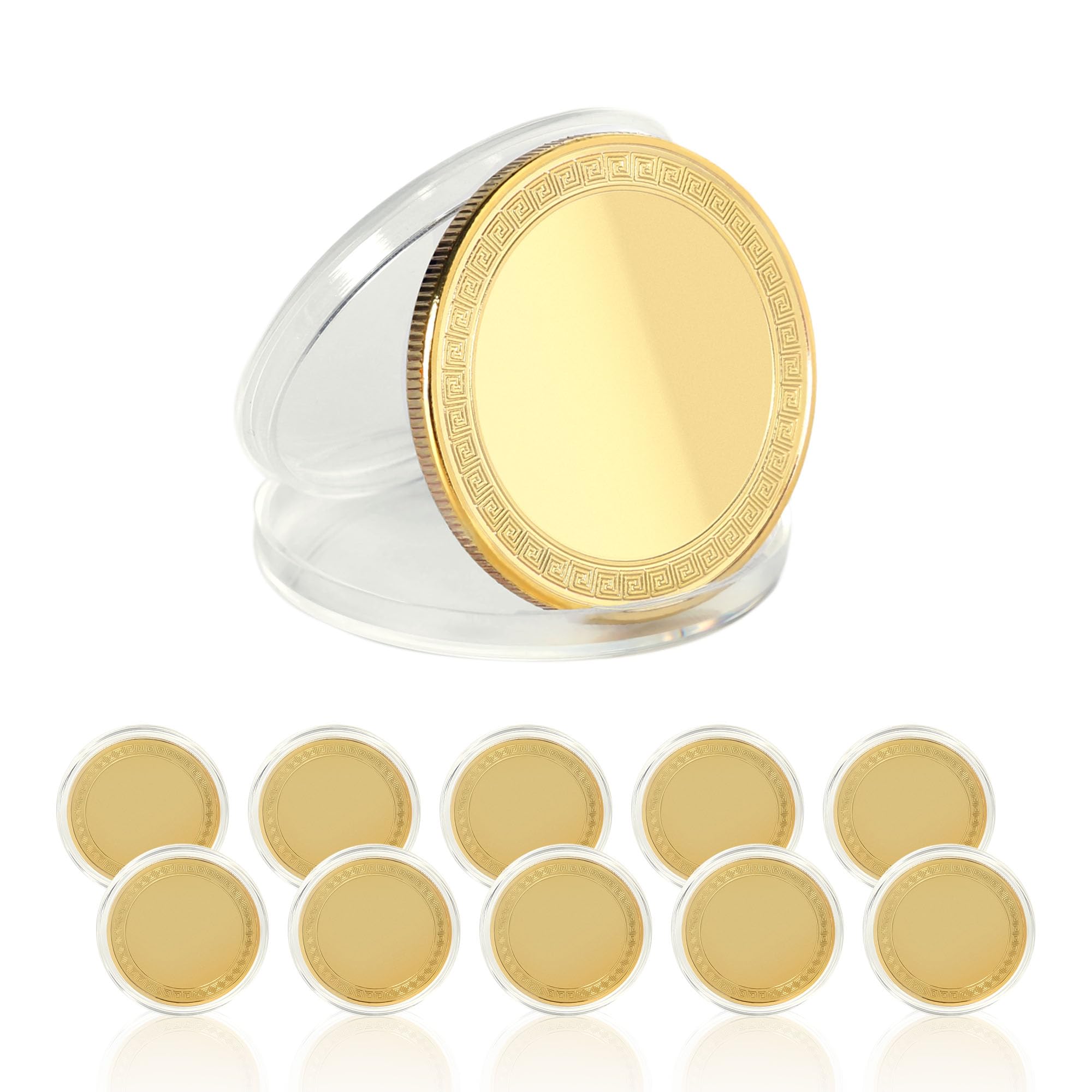 Incisione Laser Vuoto, Monete Incisibili a Doppia Faccia 10Pezzi con Scatola Acrilica, Materiale Laser 40mm Tondo per Fai Da Te, Regalo Commemorativo Personalizzat, 2,5mm Spesso (Oro)
