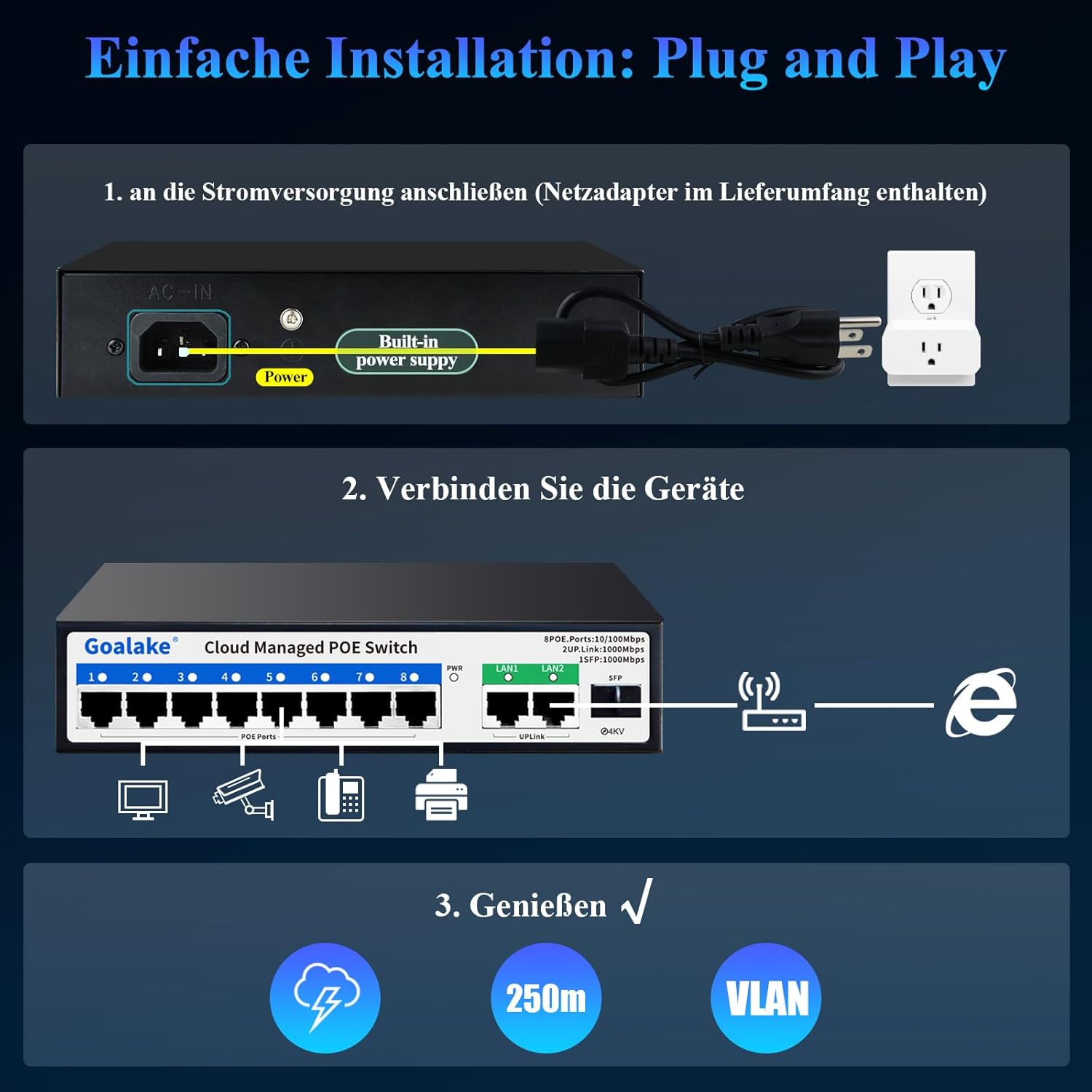 Goalake Switch Poe 11 Porte - Ethernet Gestito nel Cloud - immagine 6