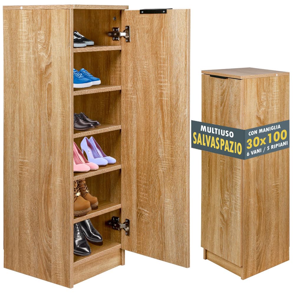 Bakaji Scarpiera Mobiletto Multiuso Salvaspazio, Quercia