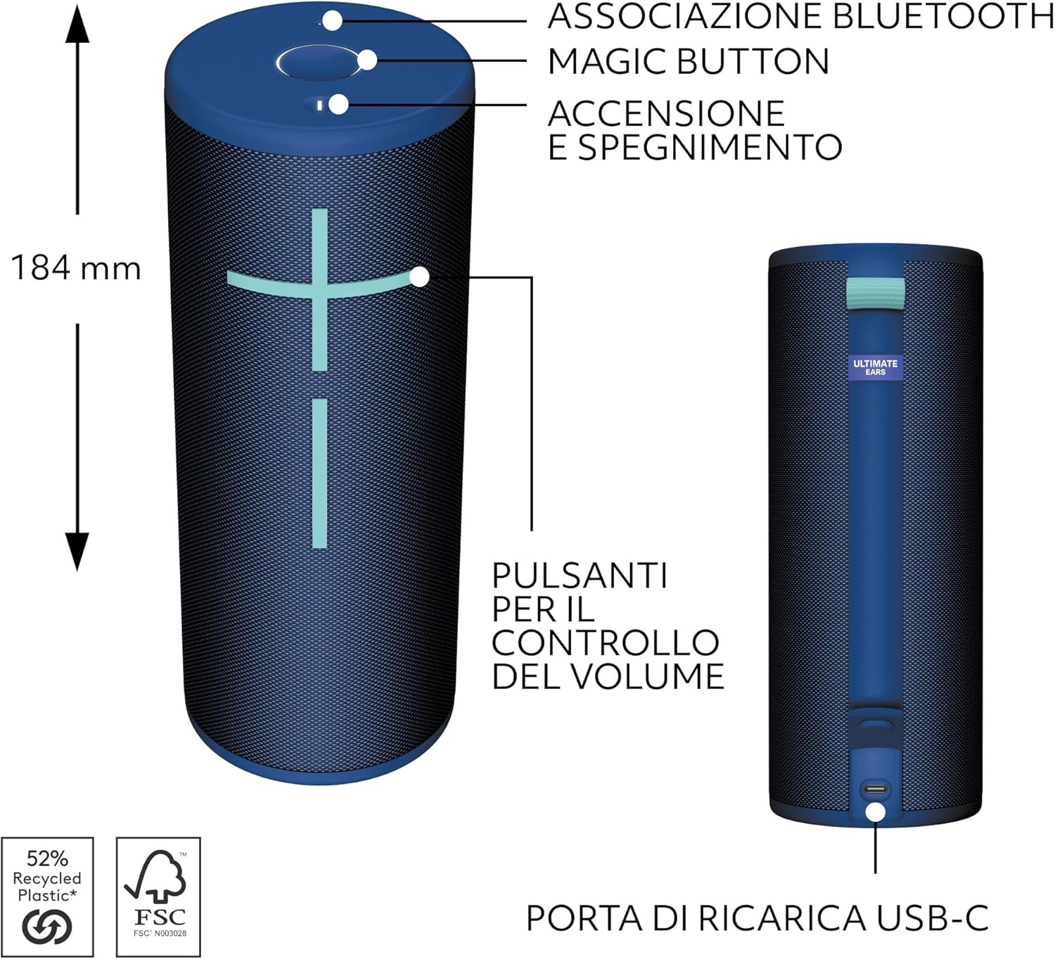 Ultimate Ears BOOM 4 - Altoparlante Bluetooth Impermeabile, Blu - immagine 6