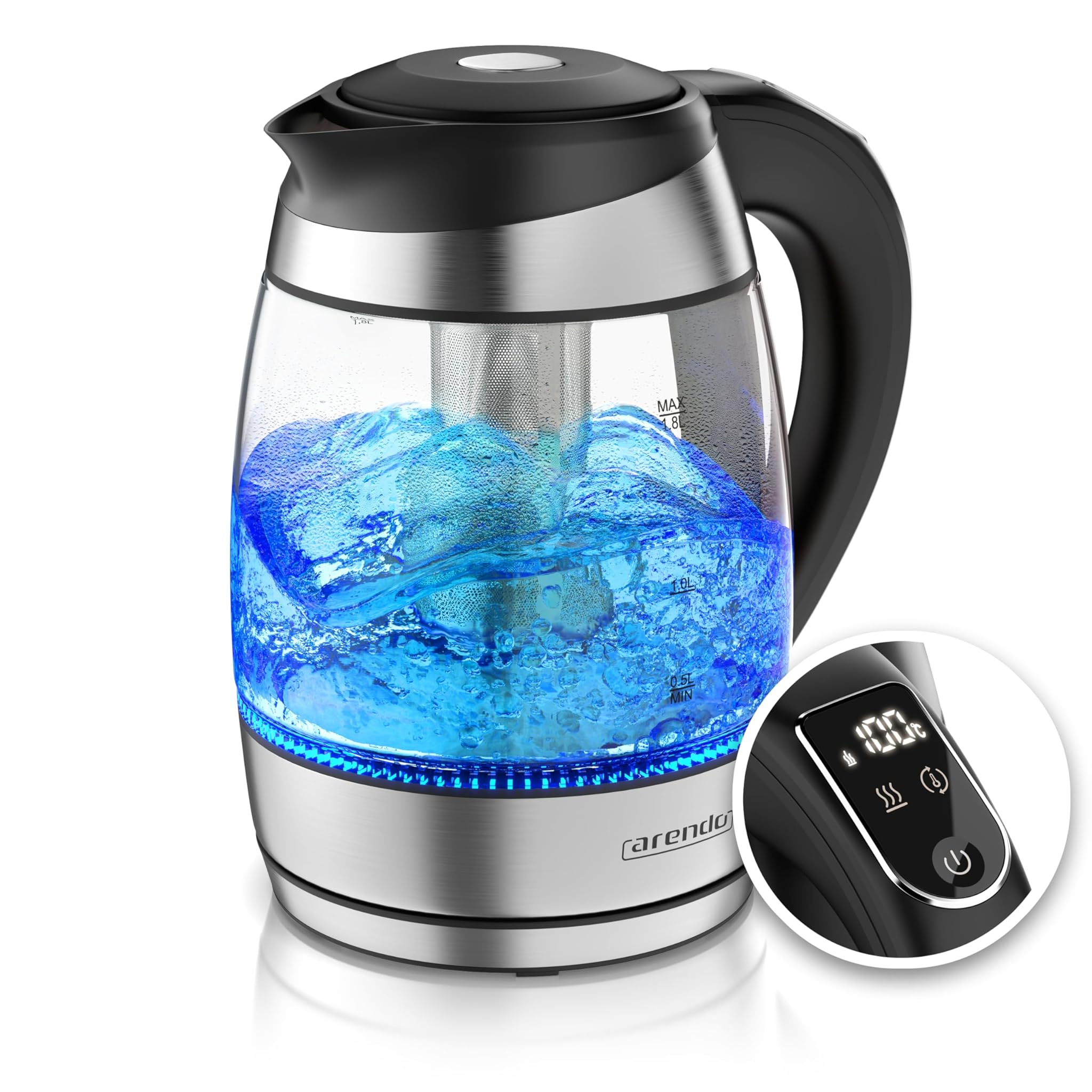 Arendo - Bollitore in Vetro 1.8L con Filtro Tè 2200W