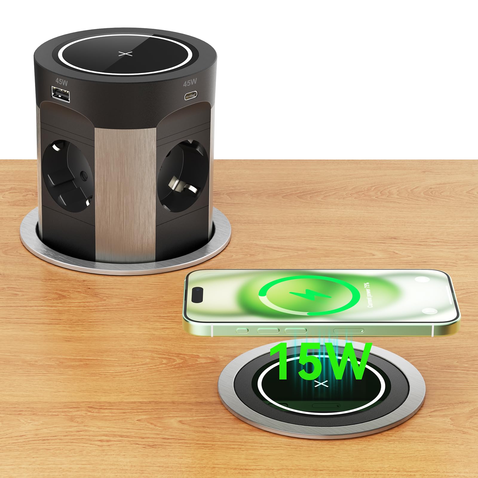 Presa da Tavolo a Scomparsa 4 Scomparti con USB-C PD75W