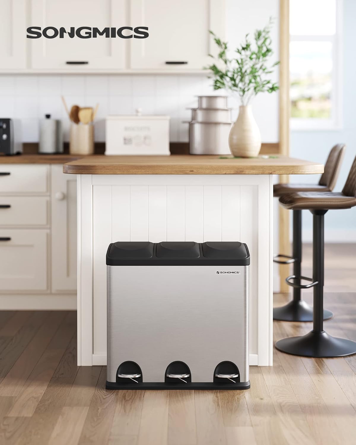 Songmics Pattumiera Cucina 54 Litri 3 Scomparti, Argento - immagine 2