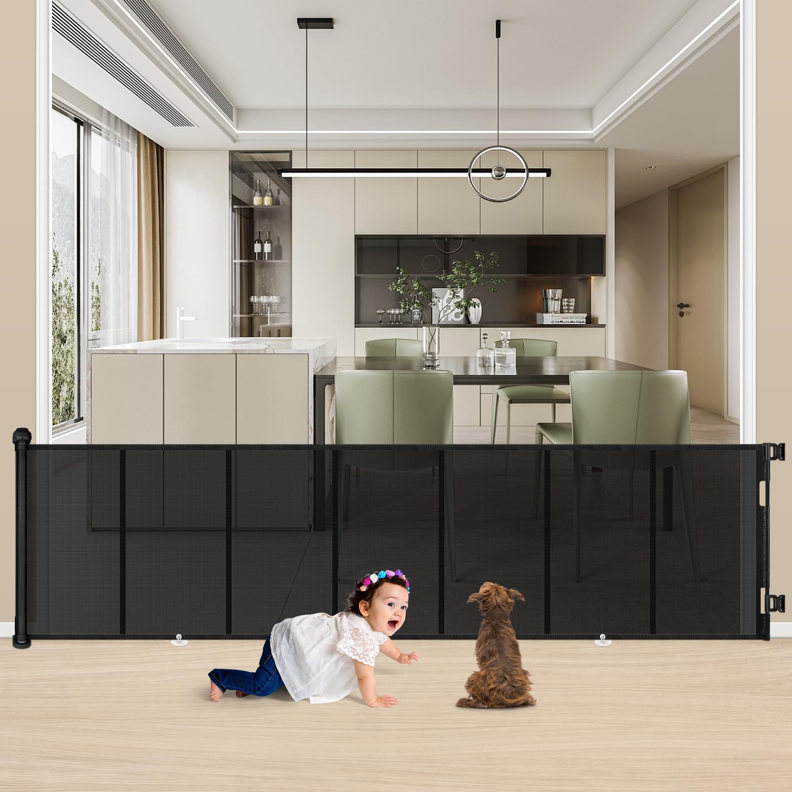 Cancelletto Estensibile per Cani e Bambini 0-300 cm, Nero