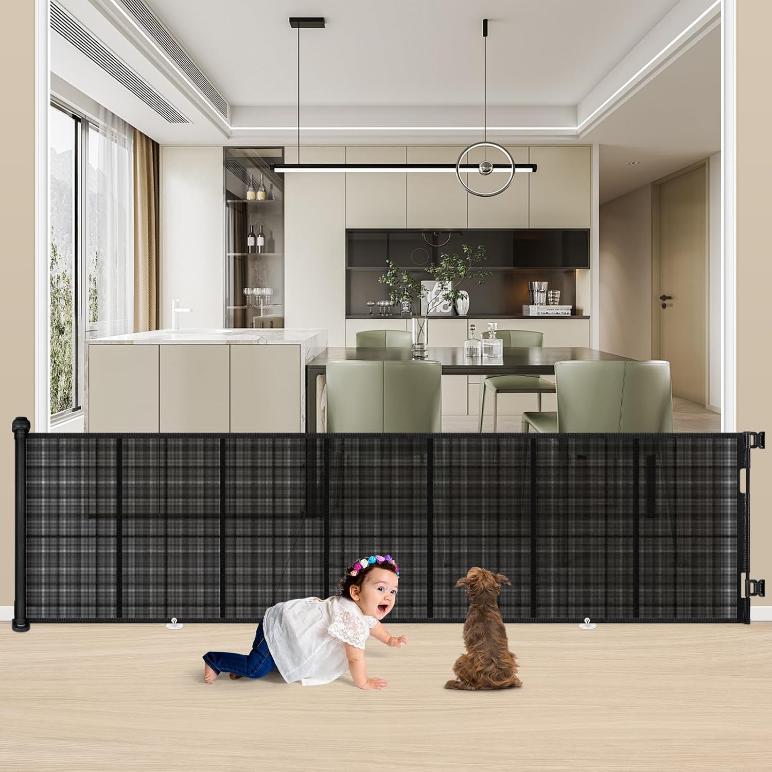 Cancelletto Estensibile per Cani e Bambini 0-300 cm, Nero - immagine 1