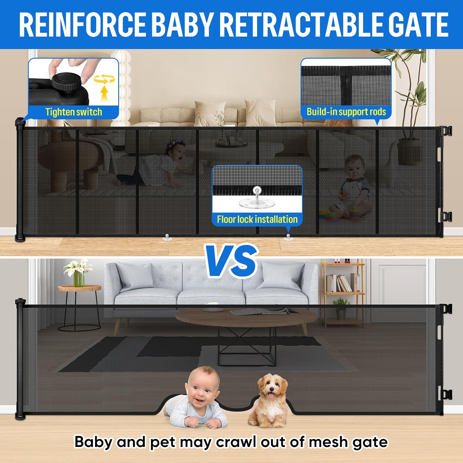 Cancelletto Estensibile per Cani e Bambini 0-300 cm, Nero - immagine 4