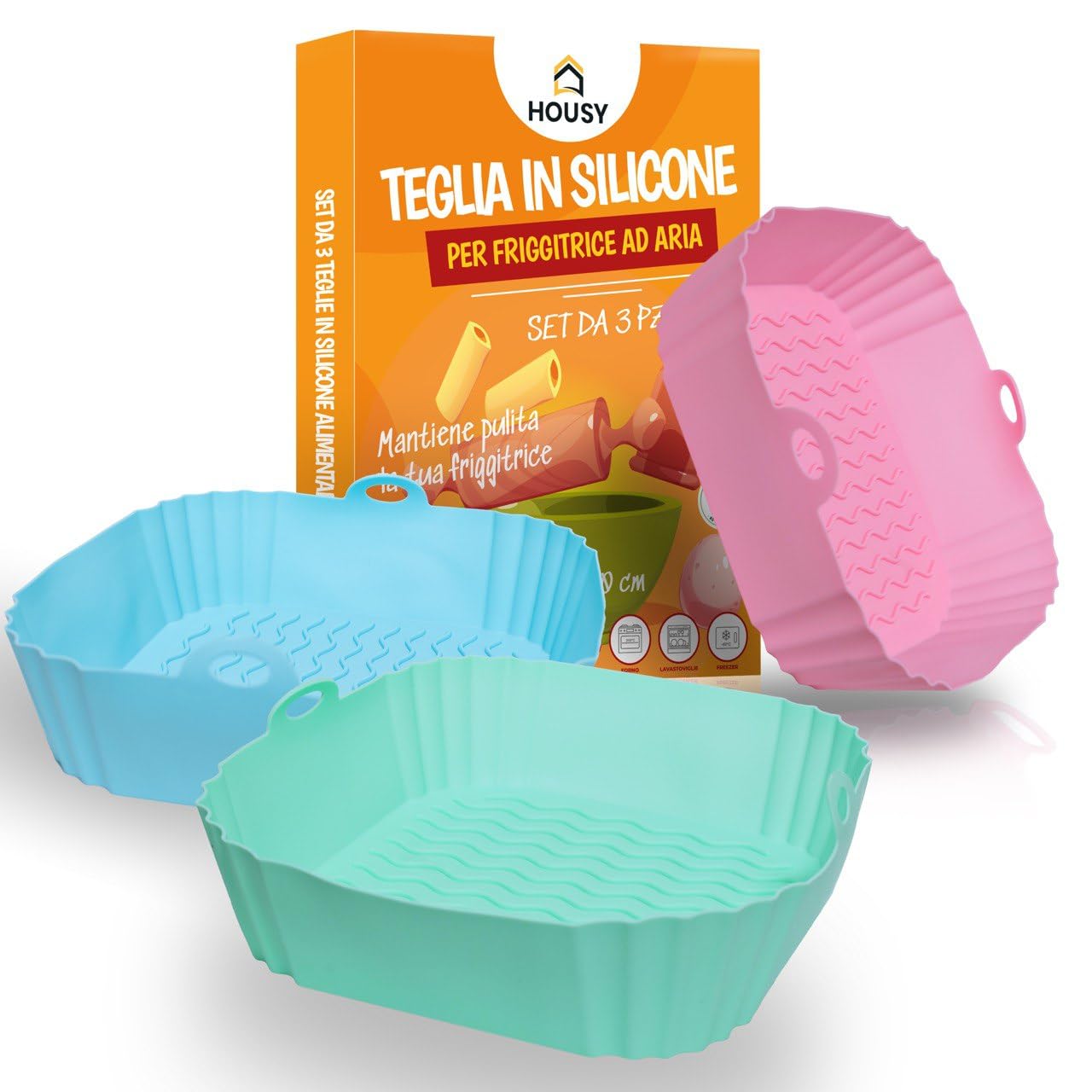 HOUSY 3 Teglie Quadrate in Silicone per Friggitrice ad Aria