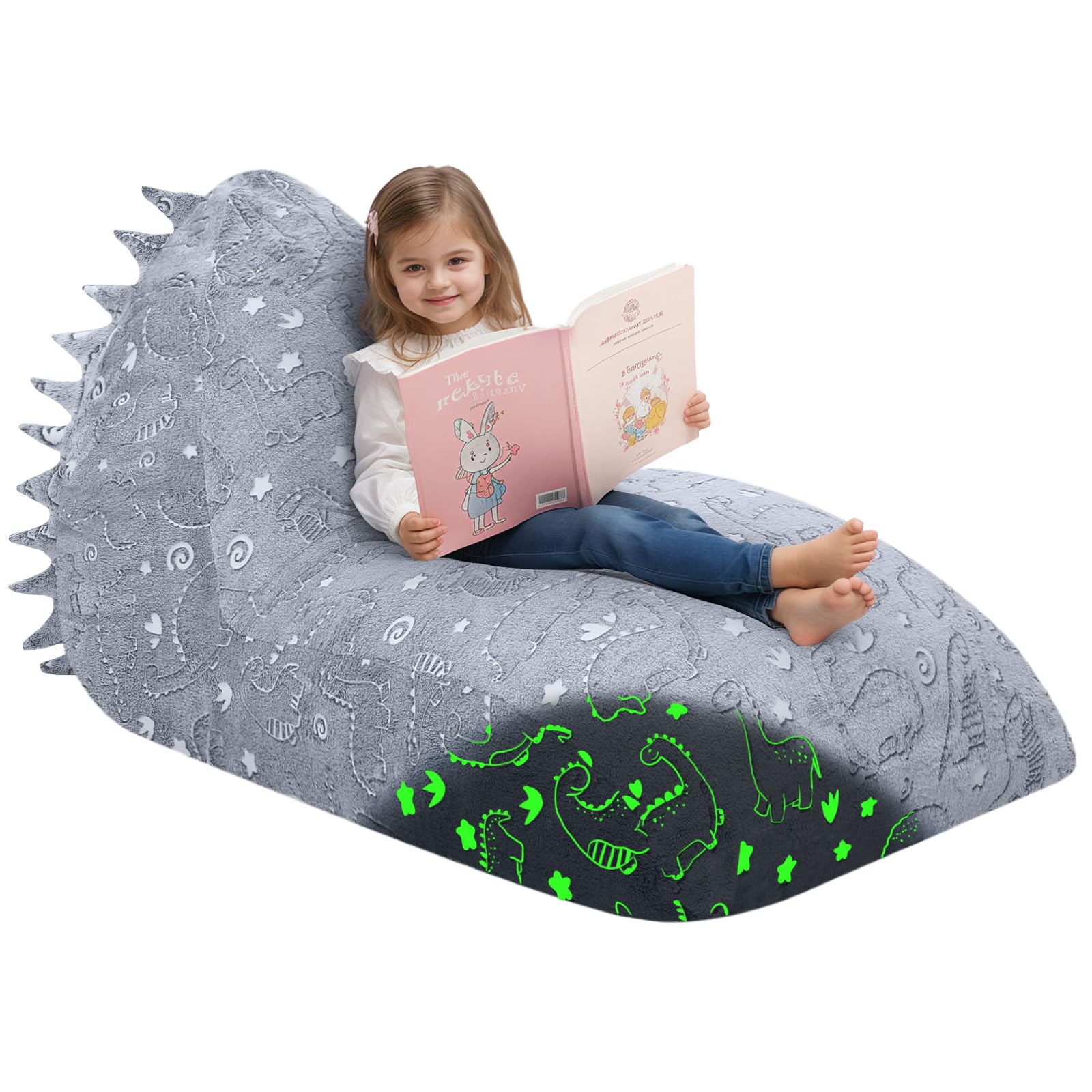Memorecool Pouf per Bambini con Unicorno, Dinosauro Grigio