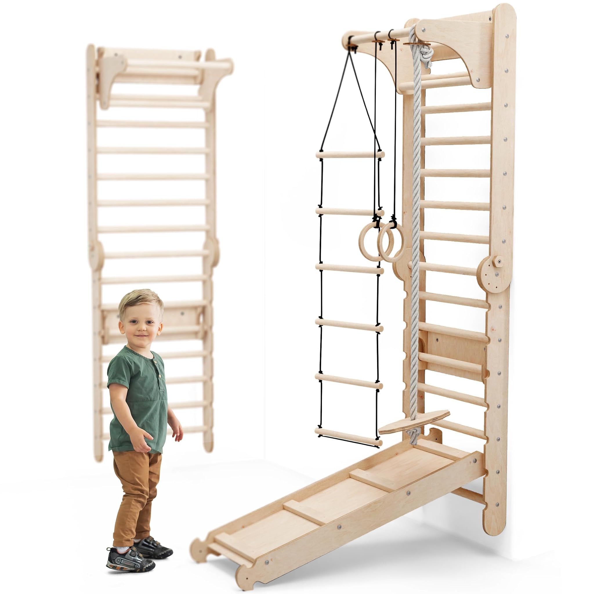 Set Parete Svedese 6 in 1 e Scivolo per Bambini