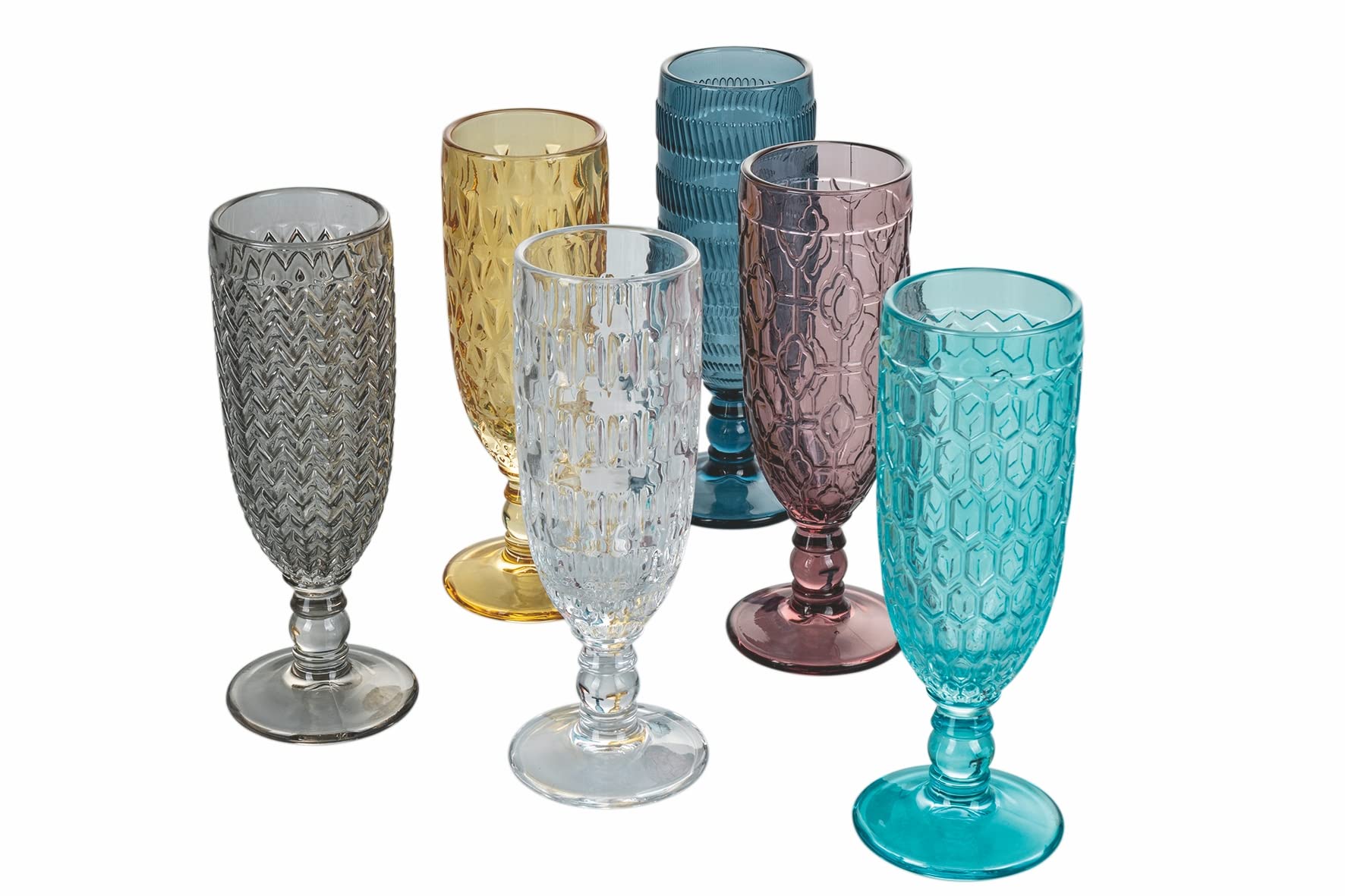 Set 6 flute 160 ml in vetro colorato, Geometrie