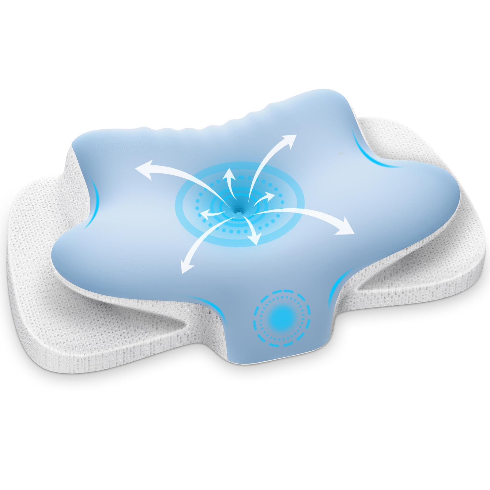 Cuscino Cervicale Ergonomico in Memory Foam 2 in 1, Blu