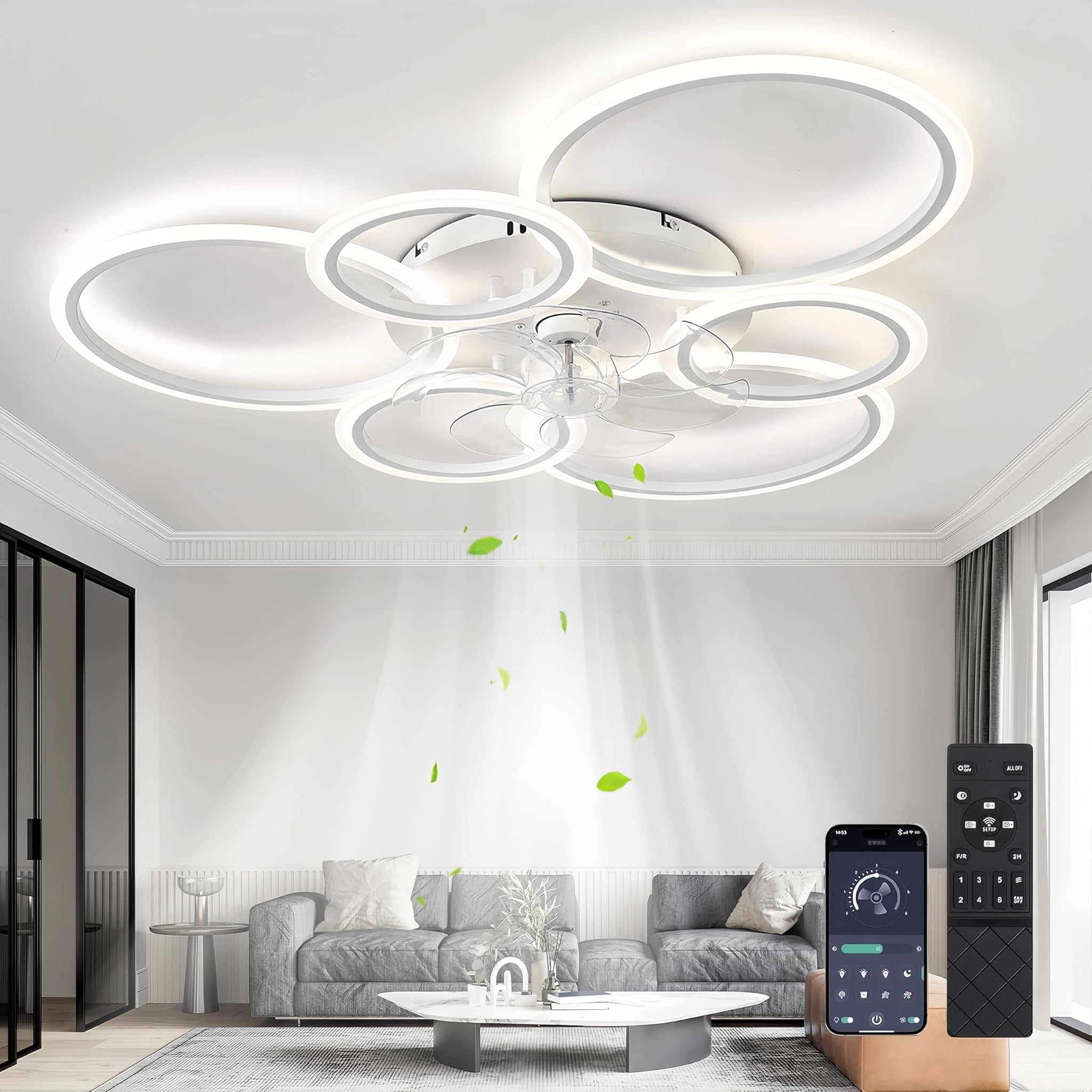 Plafoniera con Ventilatore LED Dimmerabile 85W, Bianco