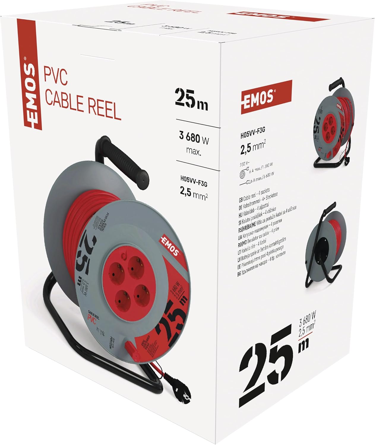 Emos Avvolgicavo 25m con 4 Prese Schuko - immagine 6