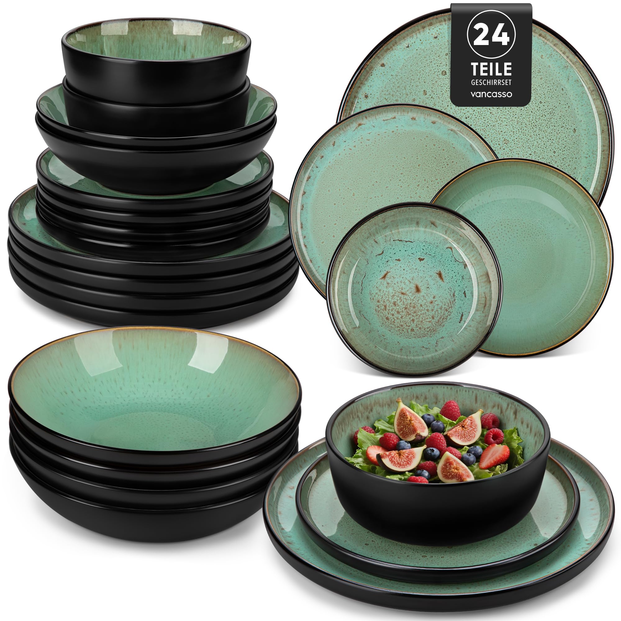 Vancasso AMBER Servizio Piatti 24 Pezzi per 6, Verde