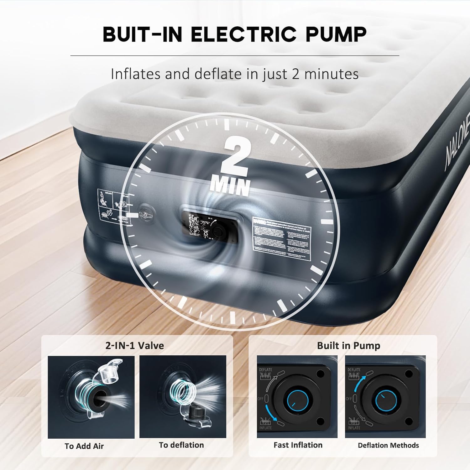 Nalone Letto Gonfiabile Singolo con Pompa Integrata - immagine 2