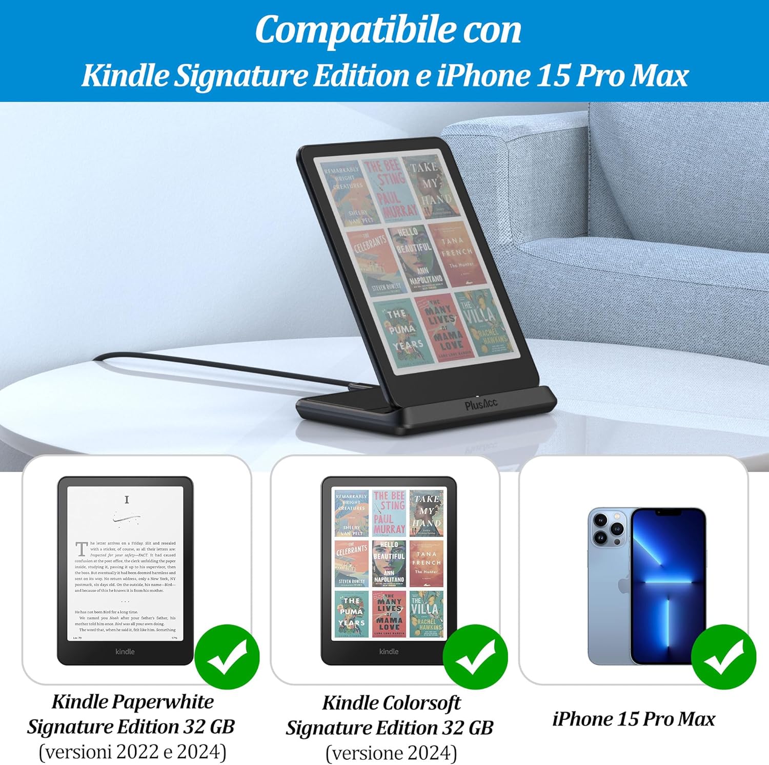 Plusacc Ricarica Wireless per Kindle Paperwhite Signature - immagine 2
