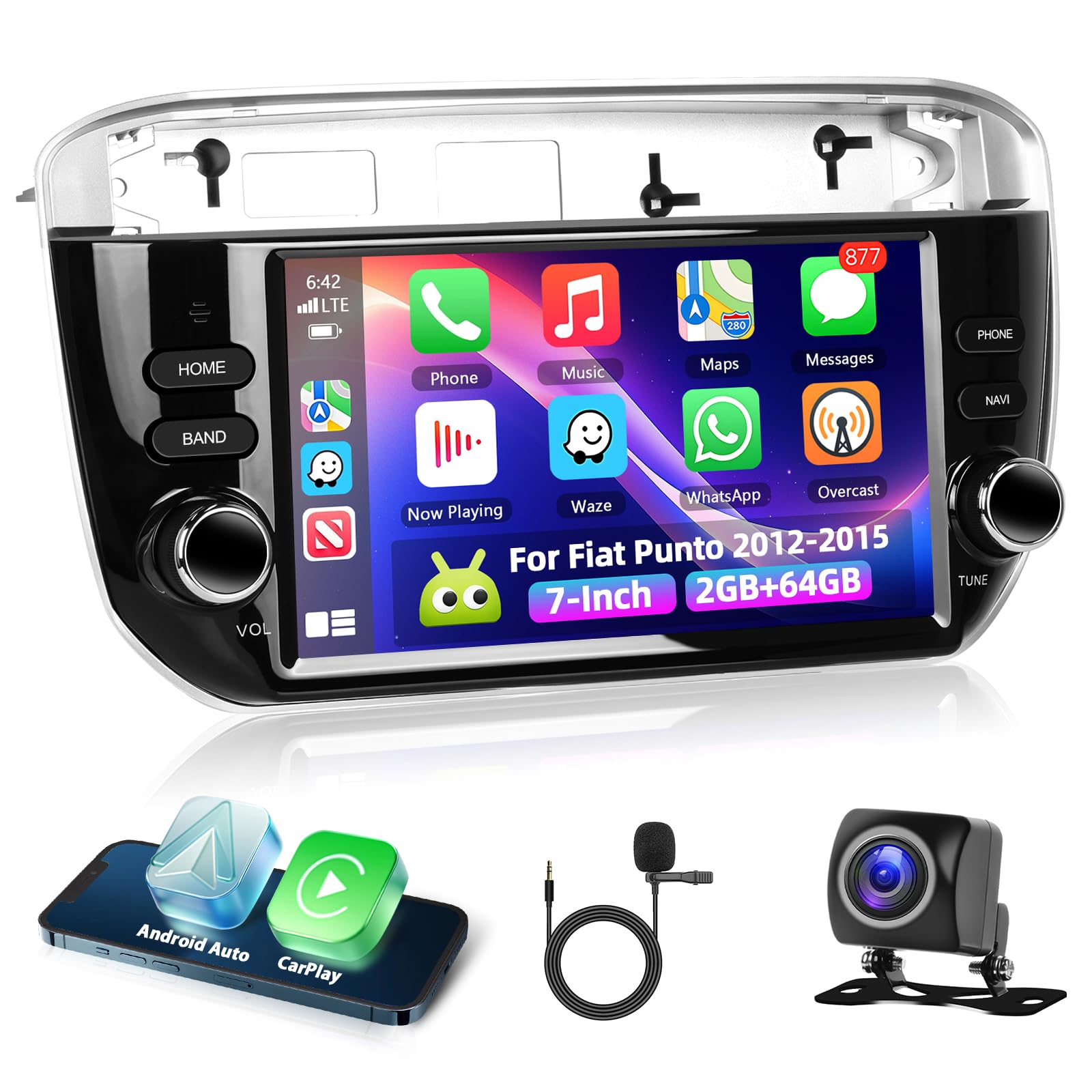 Motorsi Autoradio CarPlay 2G+64G per Fiat Punto (2012-2015)