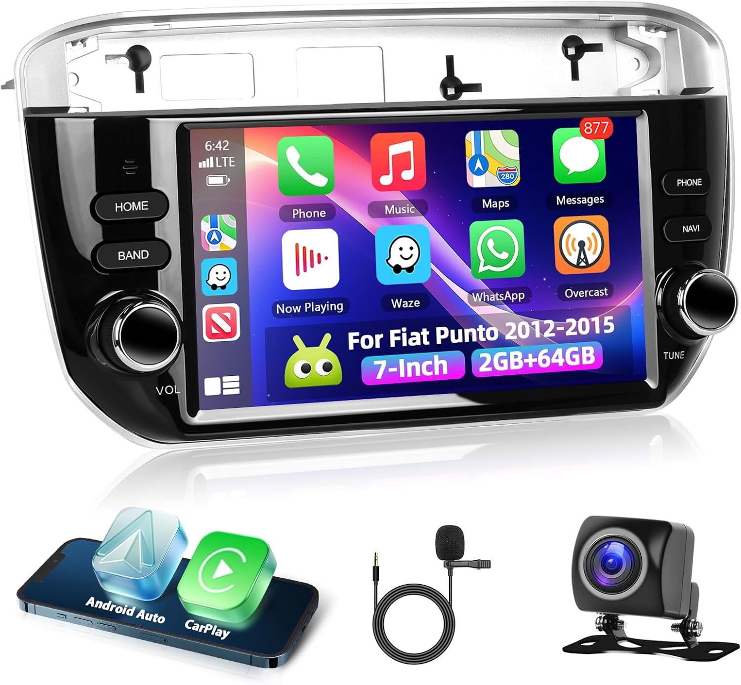 Motorsi Autoradio CarPlay 2G+64G per Fiat Punto (2012-2015) - immagine 1