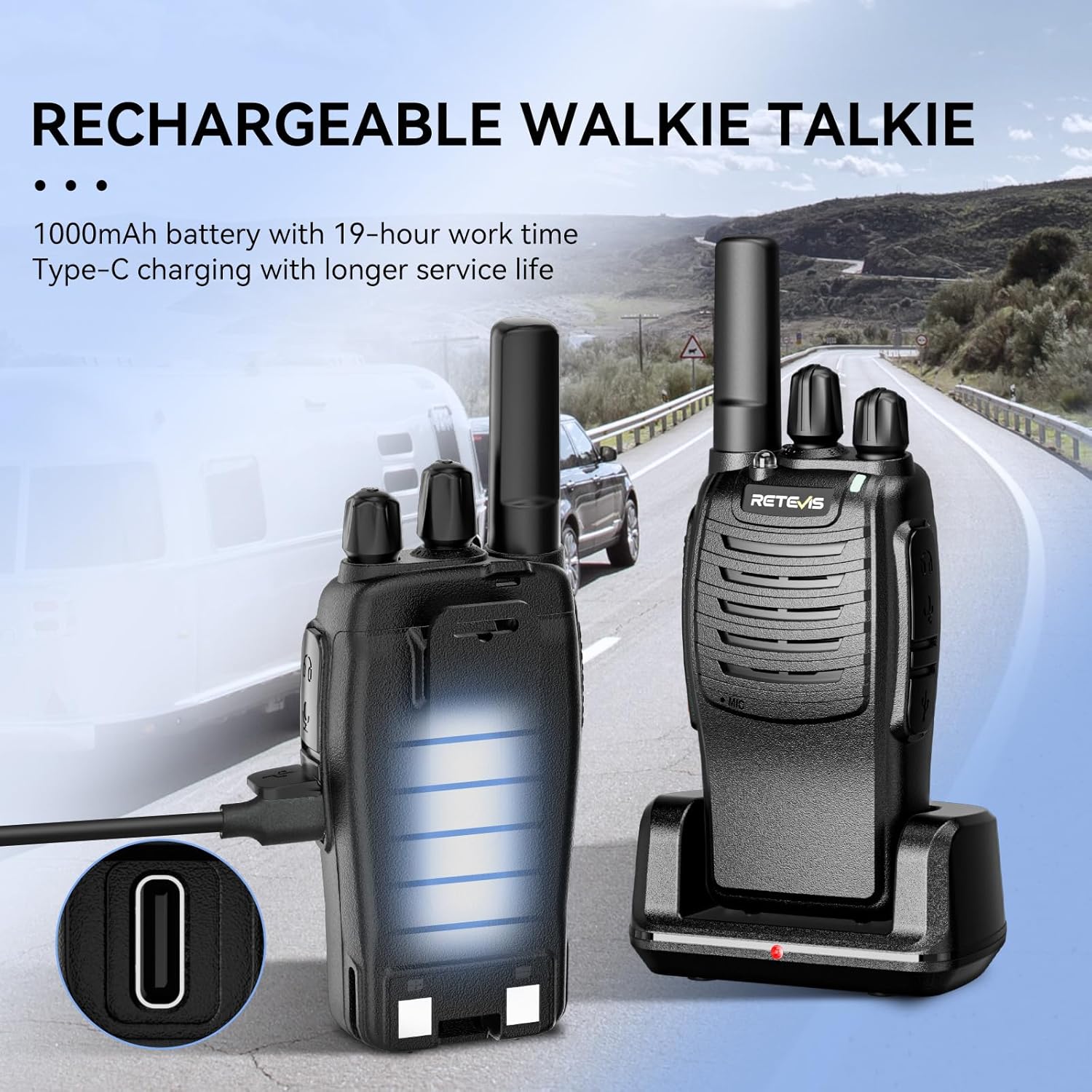 Retevis H777 Walkie Talkie PMR446 USB-C, Nero (3 Pezzi) - immagine 2