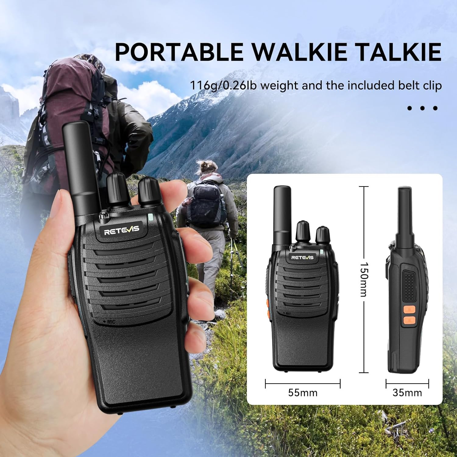 Retevis H777 Walkie Talkie PMR446 USB-C, Nero (3 Pezzi) - immagine 5