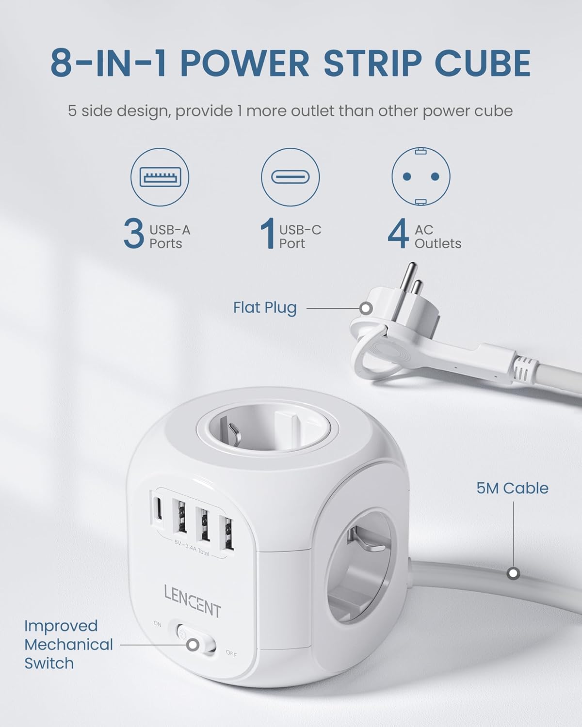 Lencent Multipresa Cubo 8 in 1 da 5M - immagine 2