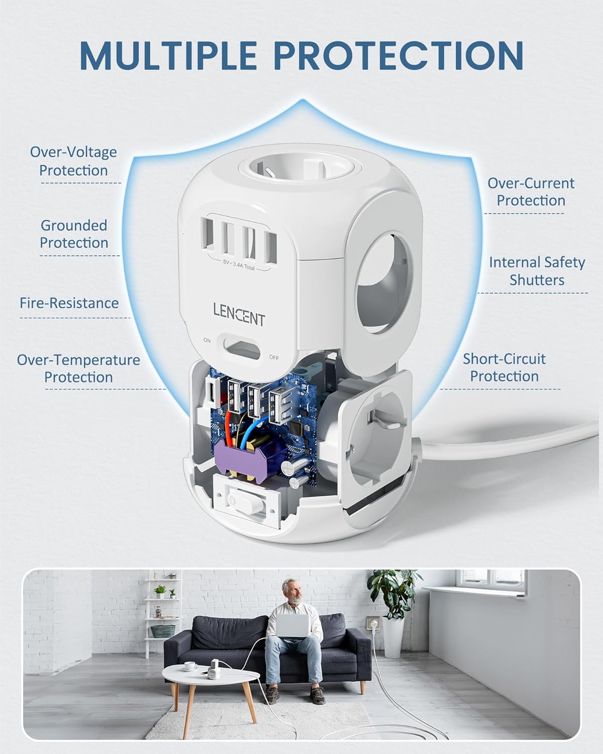 Lencent Multipresa Cubo 8 in 1 da 5M - immagine 6