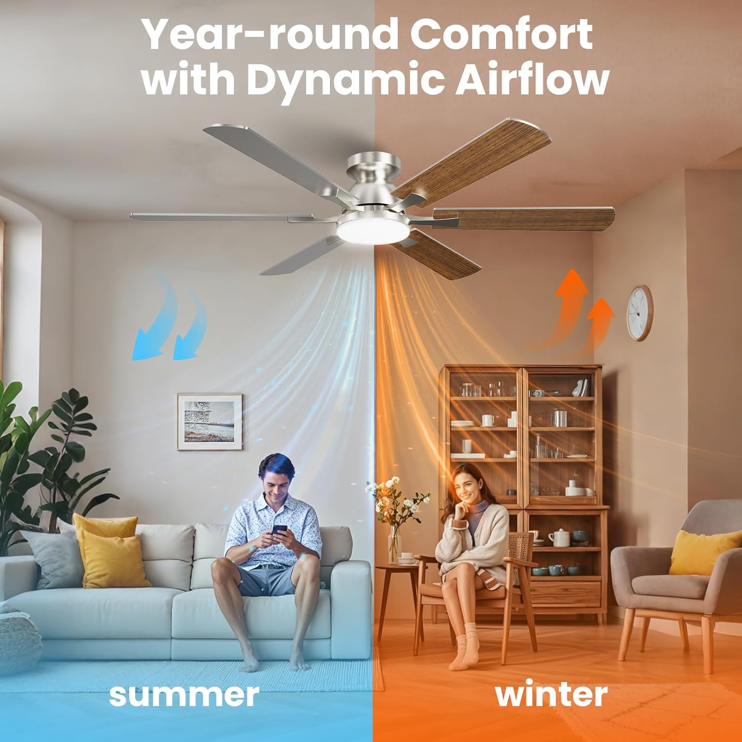 Ventilatore da Soffitto 132cm con Luce, Pale Doppia Faccia - immagine 5