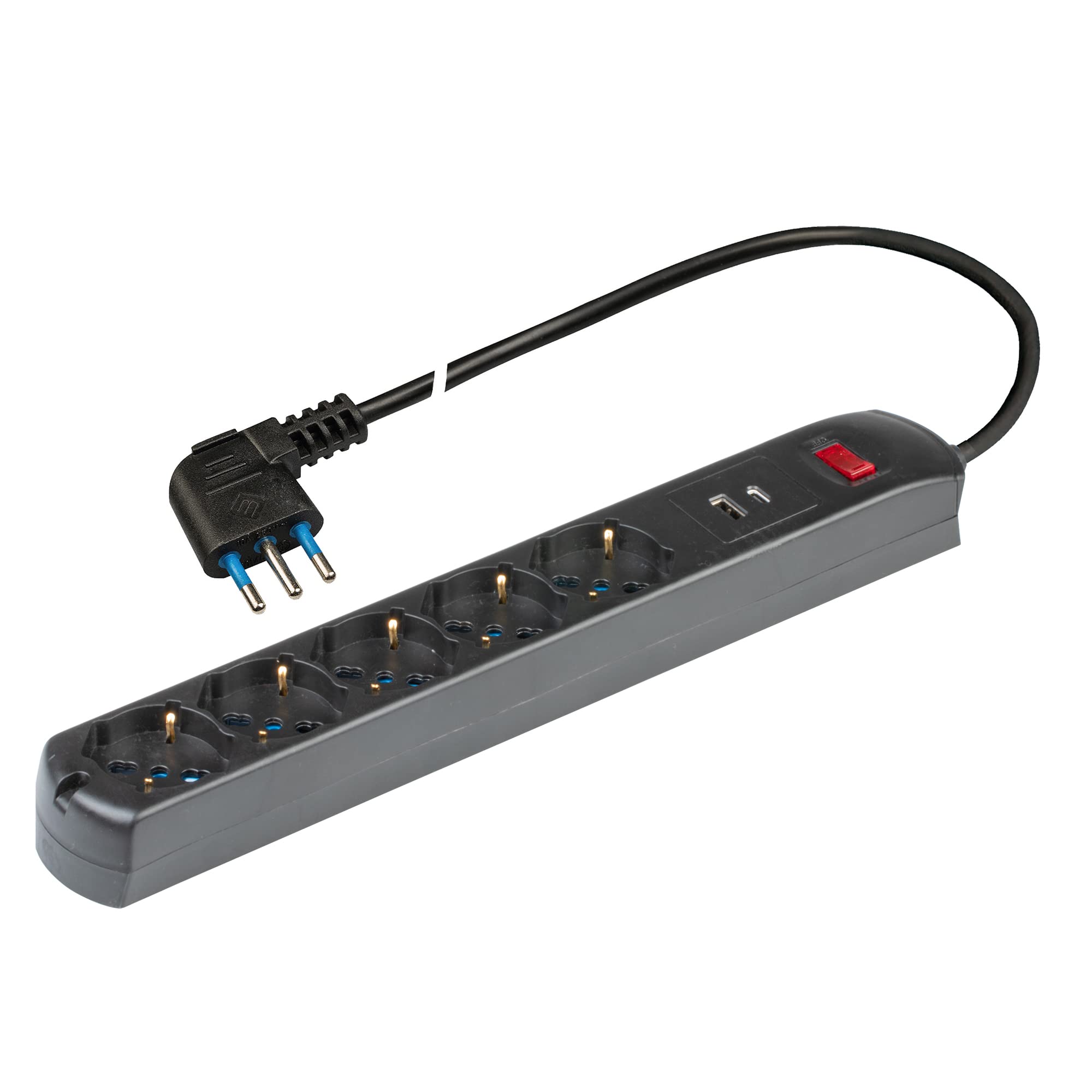 Poly Pool - PP2536.2 Ciabatta 5 Prese Schuko + 2 USB, Nera