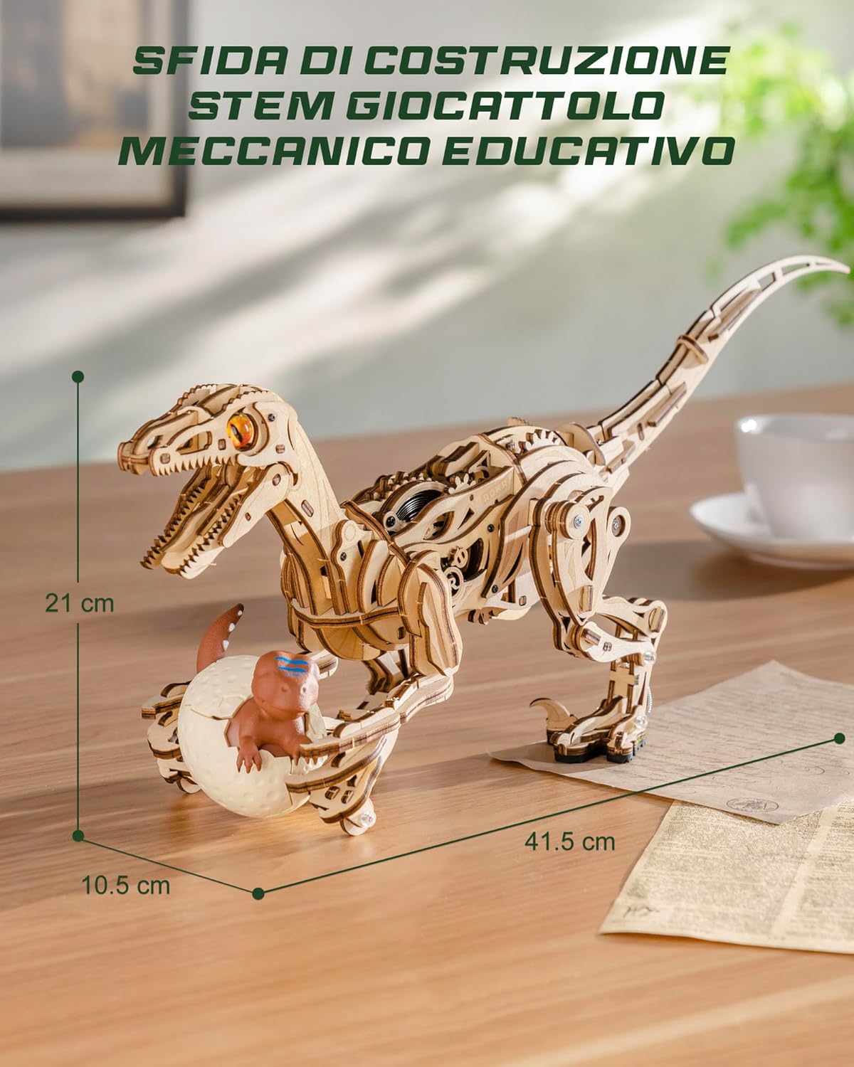 ROKR Puzzle 3D Legno - Modellismo Velociraptor LD01 - immagine 4